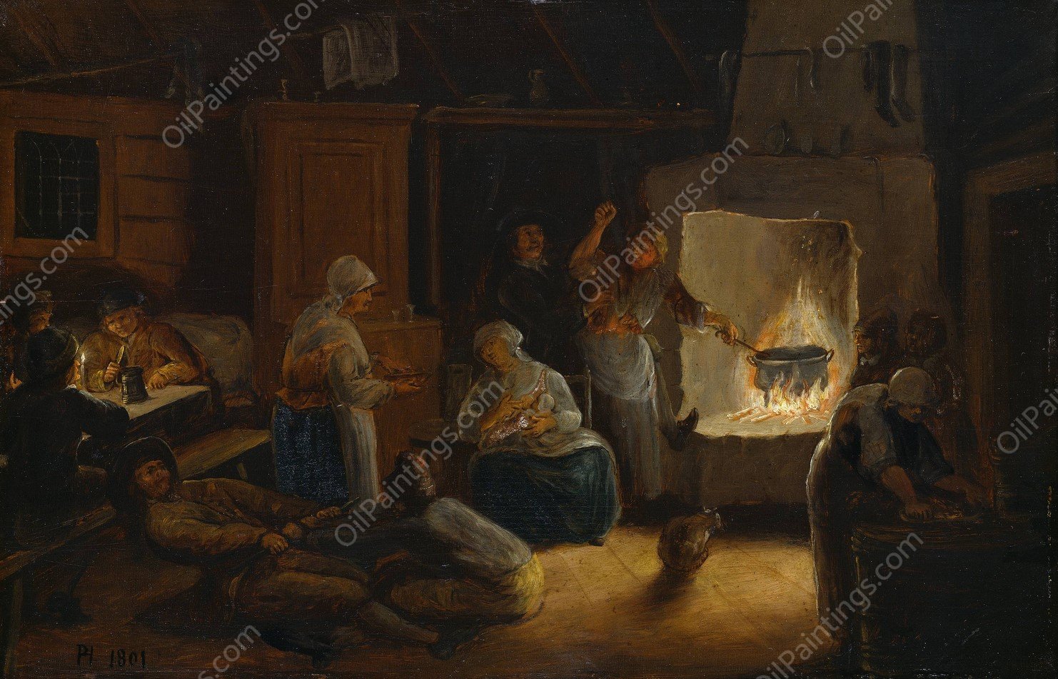 Inside a Peasant's Cottage in Smaland  by Pehr Horberg - Hand-Painted Oil Painting Reproduction