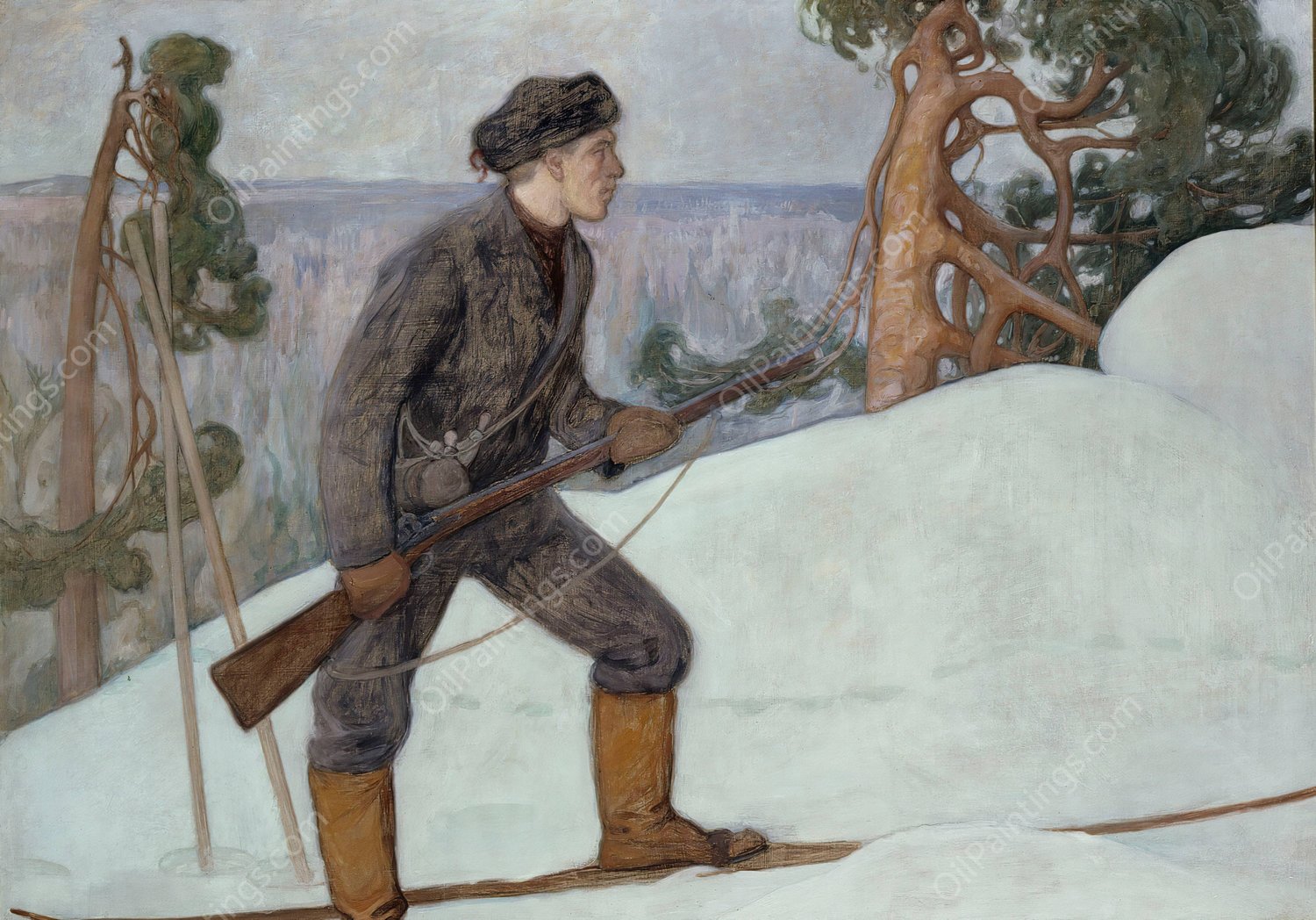 The Lynx Hunter  by Pekka Halonen - Hand-Painted Oil Painting Reproduction