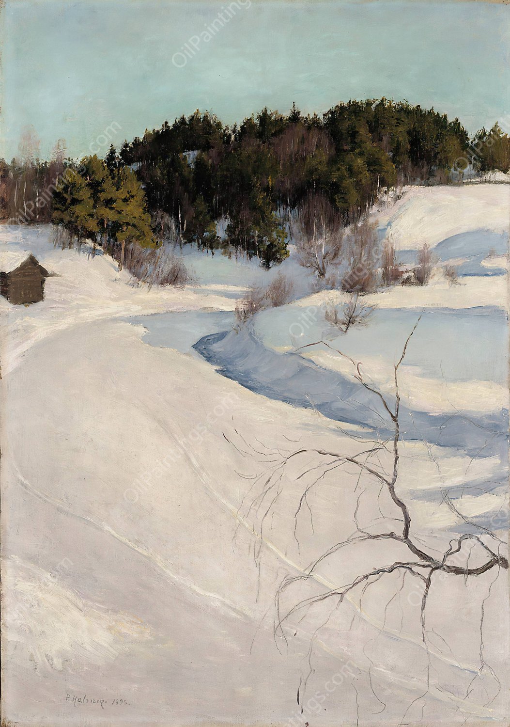 Winter Landscape, Myllykyla  by Pekka Halonen - Hand-Painted Oil Painting Reproduction