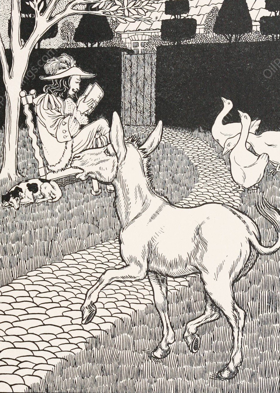 The Ass and the Little Dog  by Percy J. Billinghurst - Hand-Painted Oil Painting Reproduction