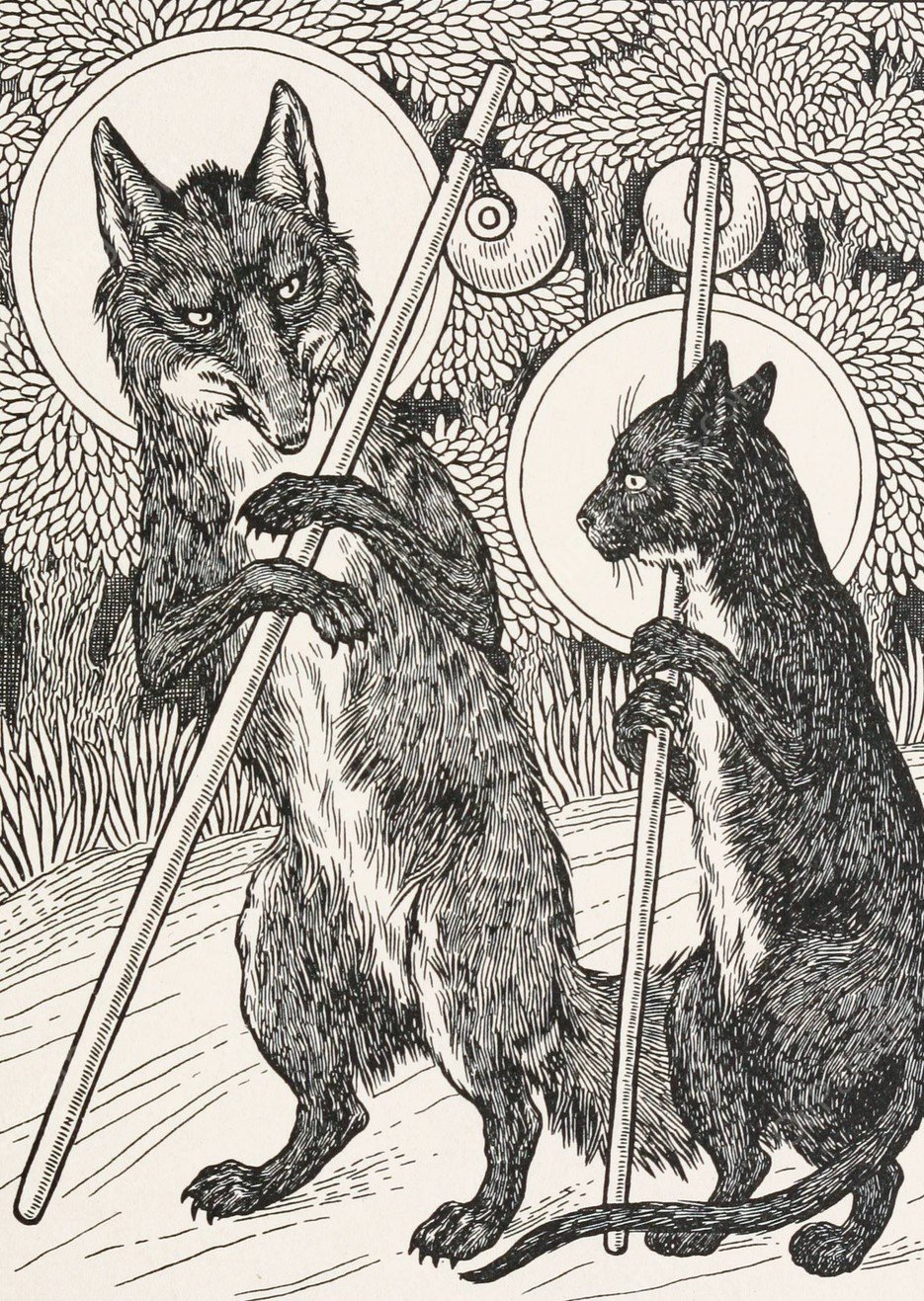 The Cat and the Fox  by Percy J. Billinghurst - Hand-Painted Oil Painting Reproduction