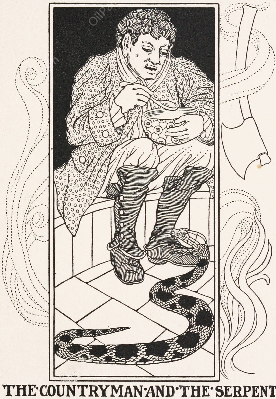 The Countryman and the Serpent  by Percy J. Billinghurst - Hand-Painted Oil Painting Reproduction