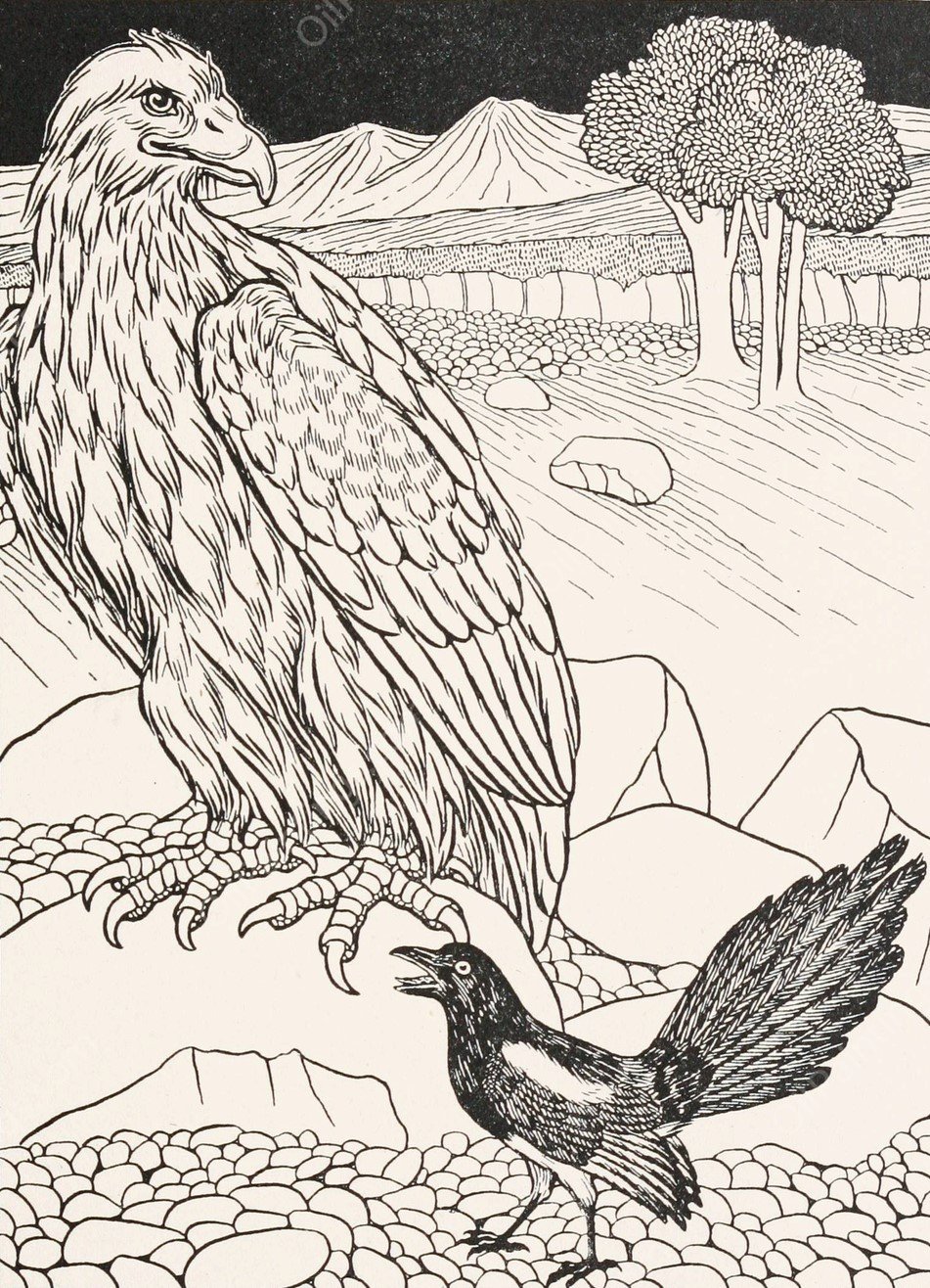 The Eagle and the Magpie  by Percy J. Billinghurst - Hand-Painted Oil Painting Reproduction