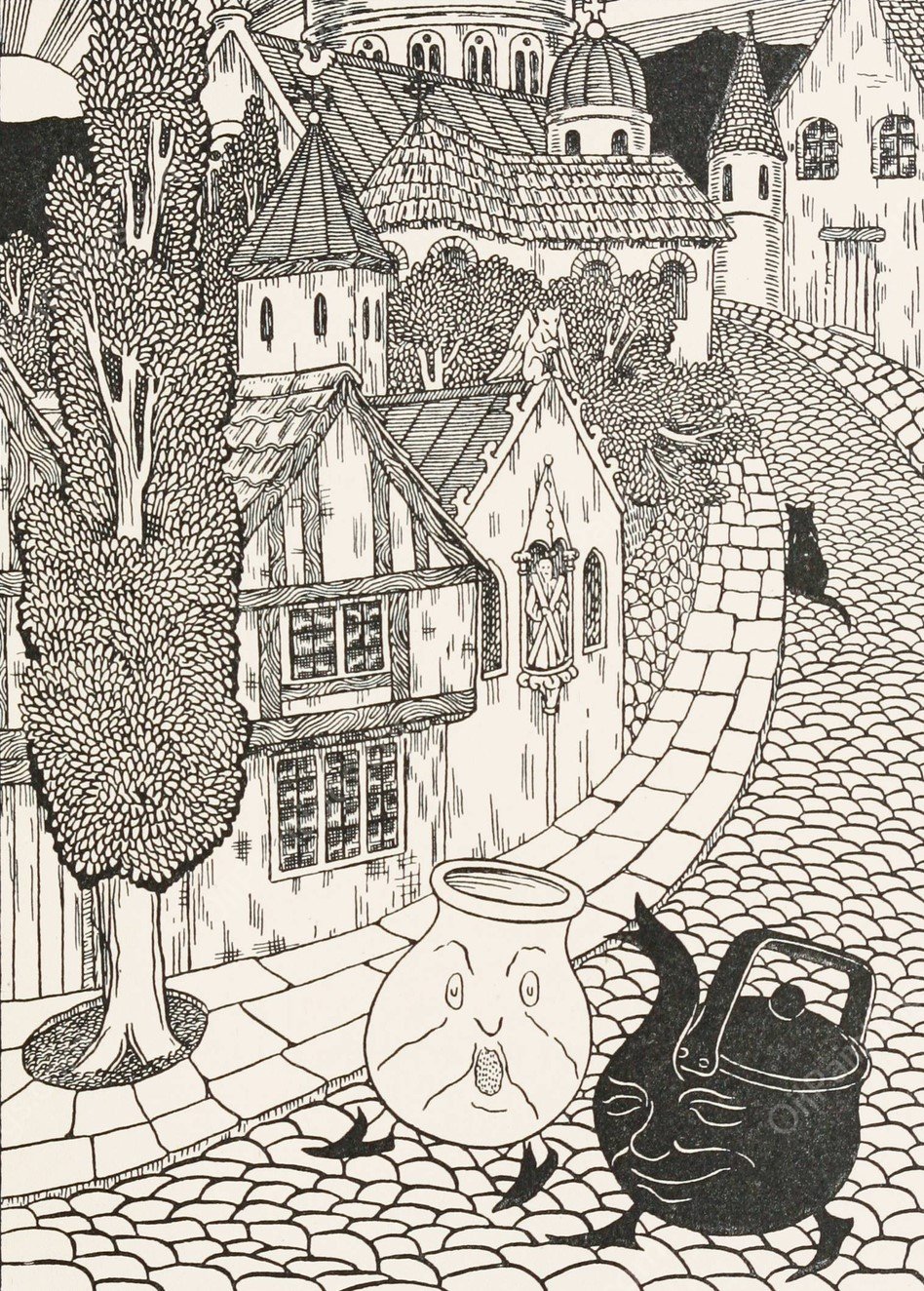 The Earthen Pot and the Iron Pot  by Percy J. Billinghurst - Hand-Painted Oil Painting Reproduction