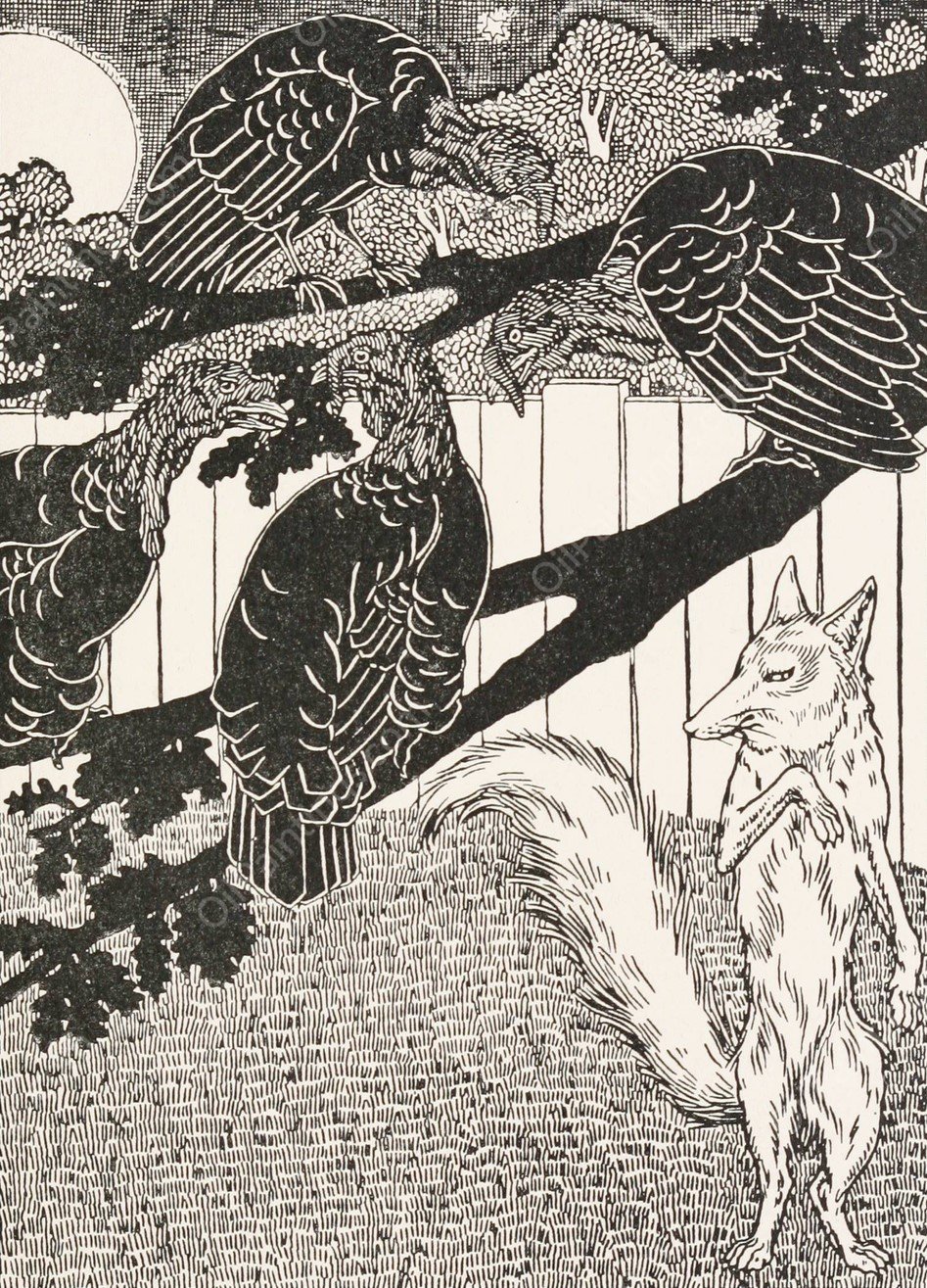 The Fox and the Turkeys  by Percy J. Billinghurst - Hand-Painted Oil Painting Reproduction