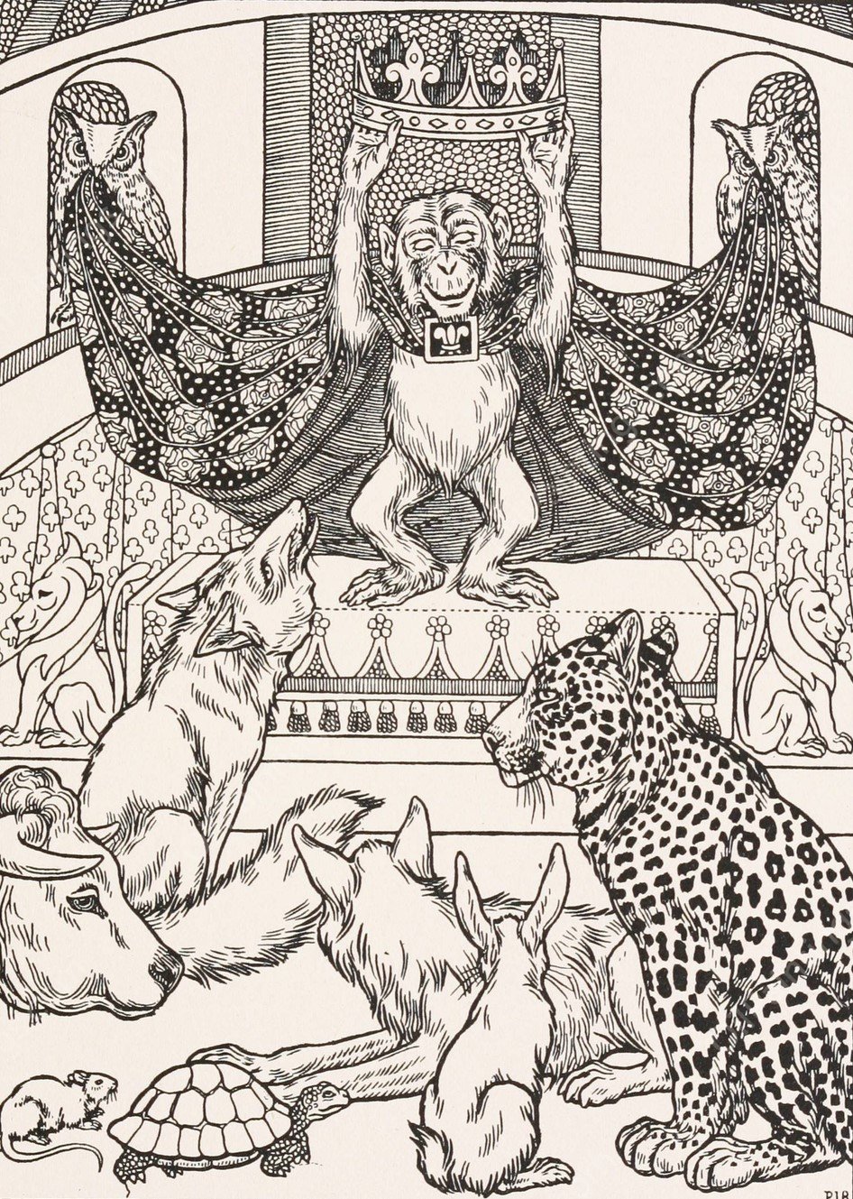 The Fox, the Monkey, and the Animals  by Percy J. Billinghurst - Hand-Painted Oil Painting Reproduction