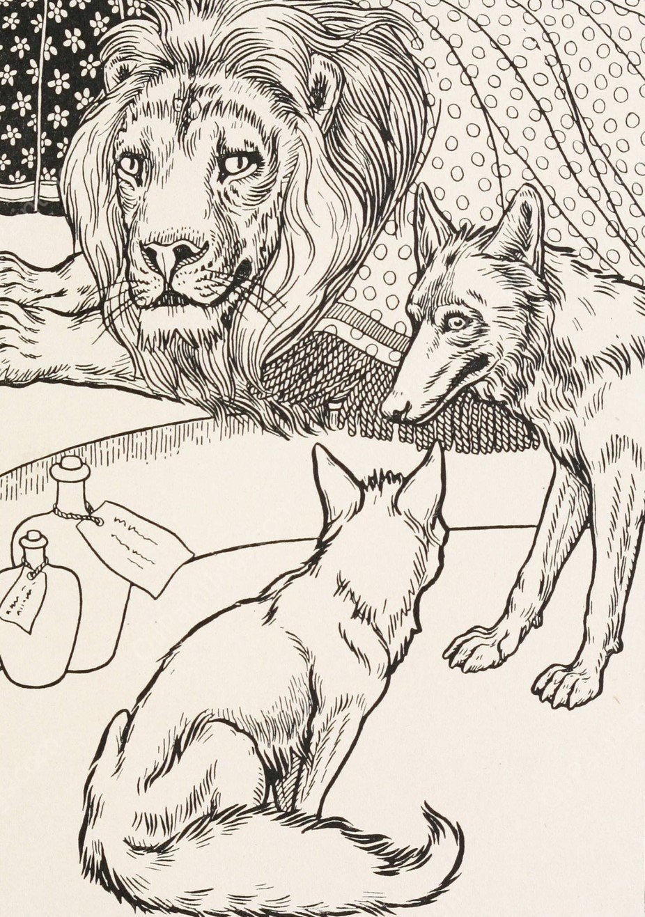 The Lion, the Wolf and the Fox  by Percy J. Billinghurst - Hand-Painted Oil Painting Reproduction