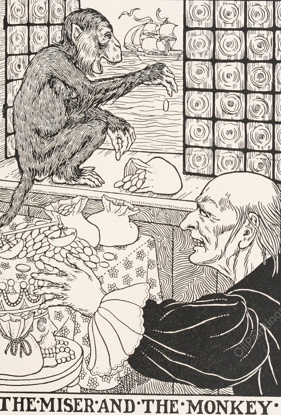 The Miser and the Monkey  by Percy J. Billinghurst - Hand-Painted Oil Painting Reproduction