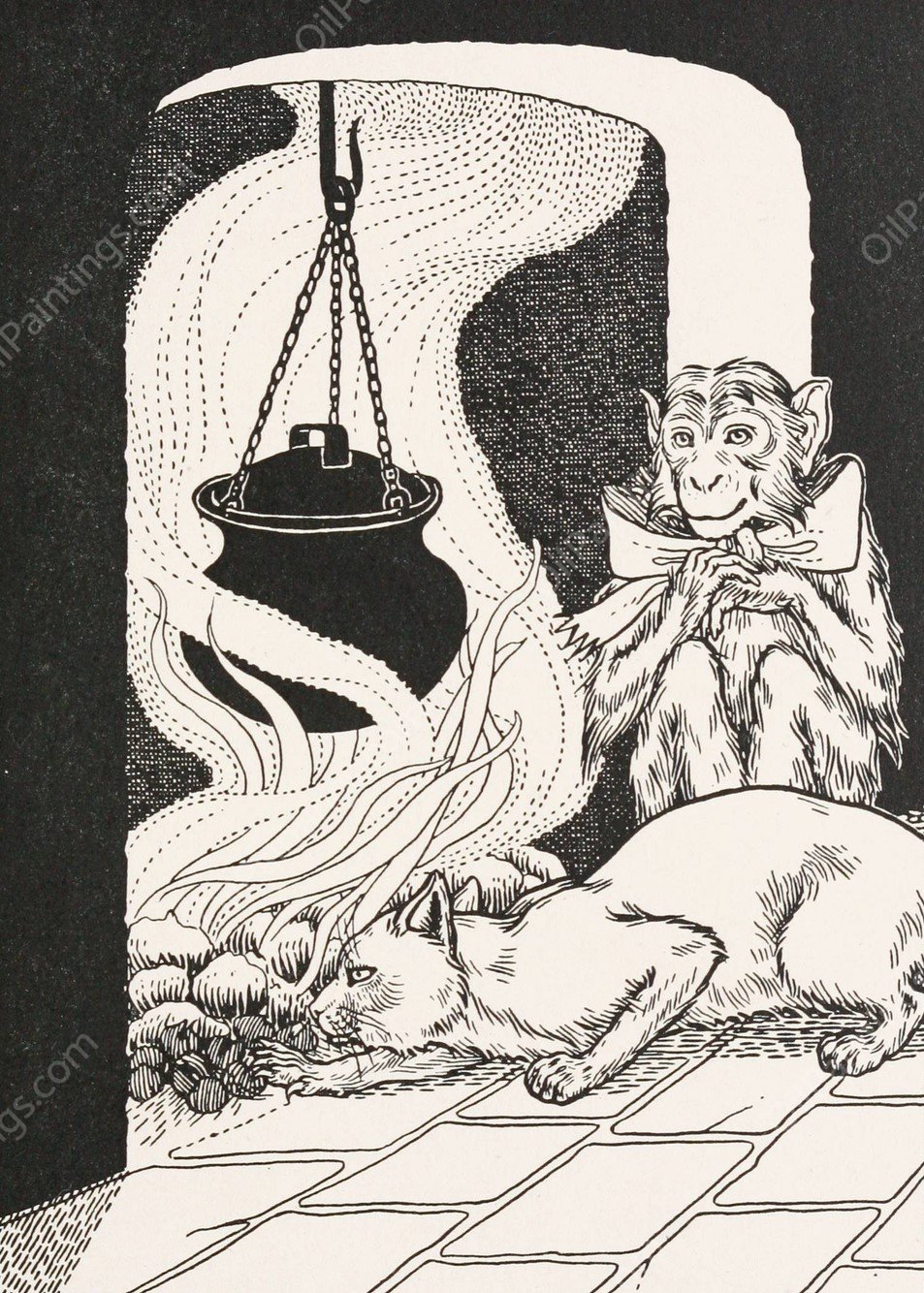 The Monkey and the Cat  by Percy J. Billinghurst - Hand-Painted Oil Painting Reproduction