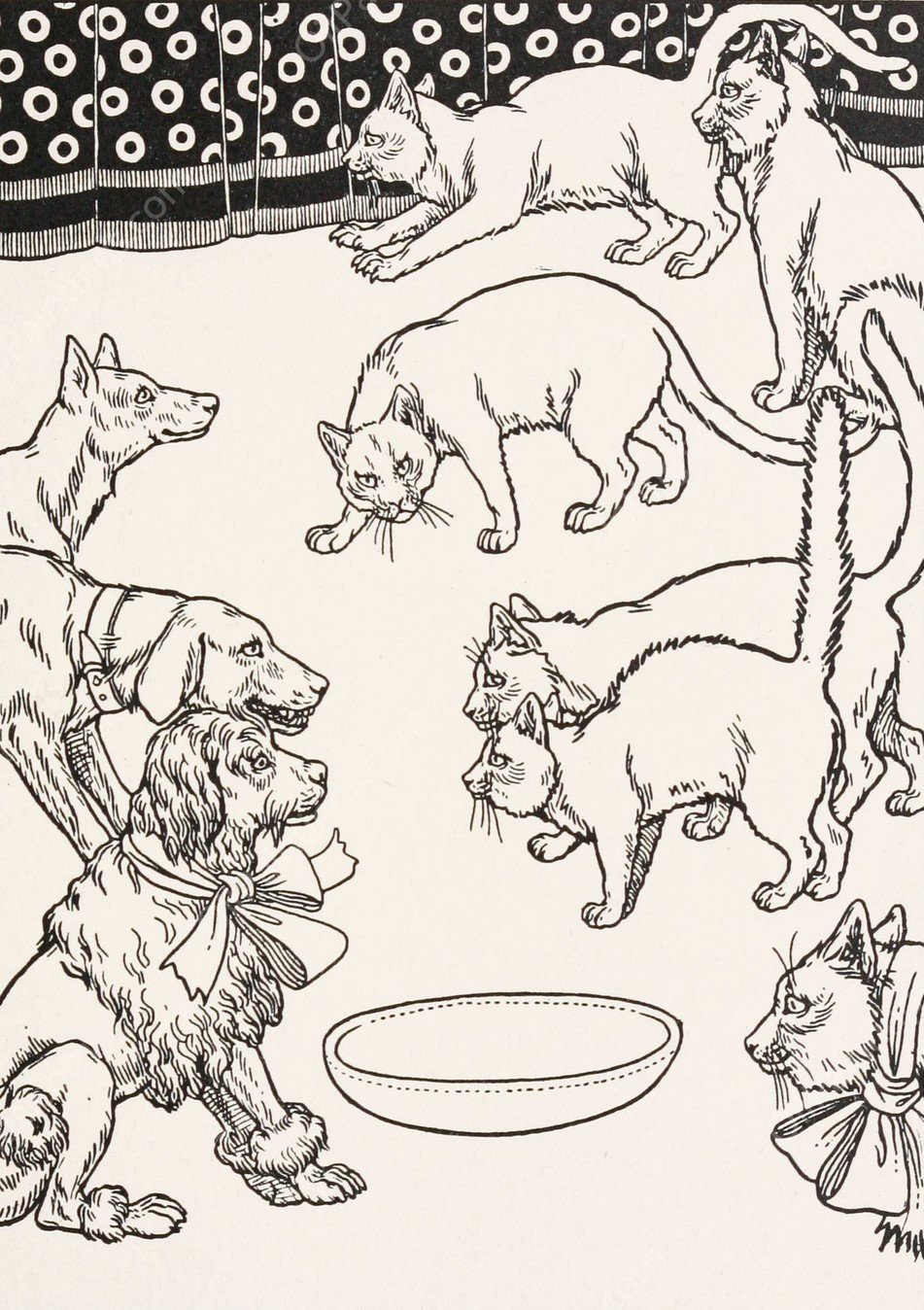 The Quarrel of the Dogs and Cats  by Percy J. Billinghurst - Hand-Painted Oil Painting Reproduction