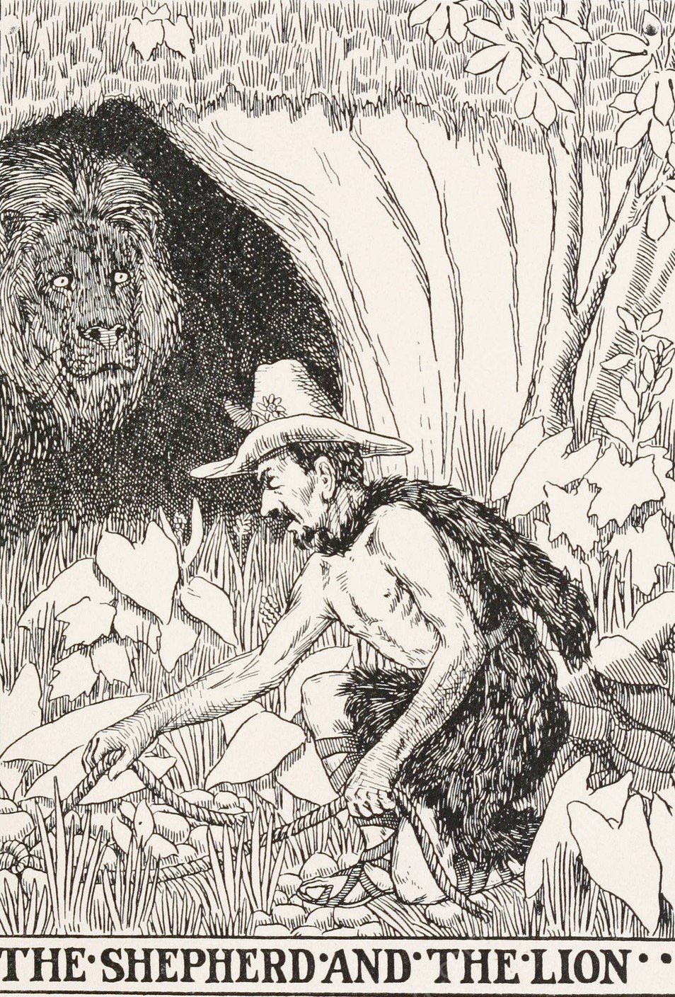 The Shepherd and the Lion  by Percy J. Billinghurst - Hand-Painted Oil Painting Reproduction