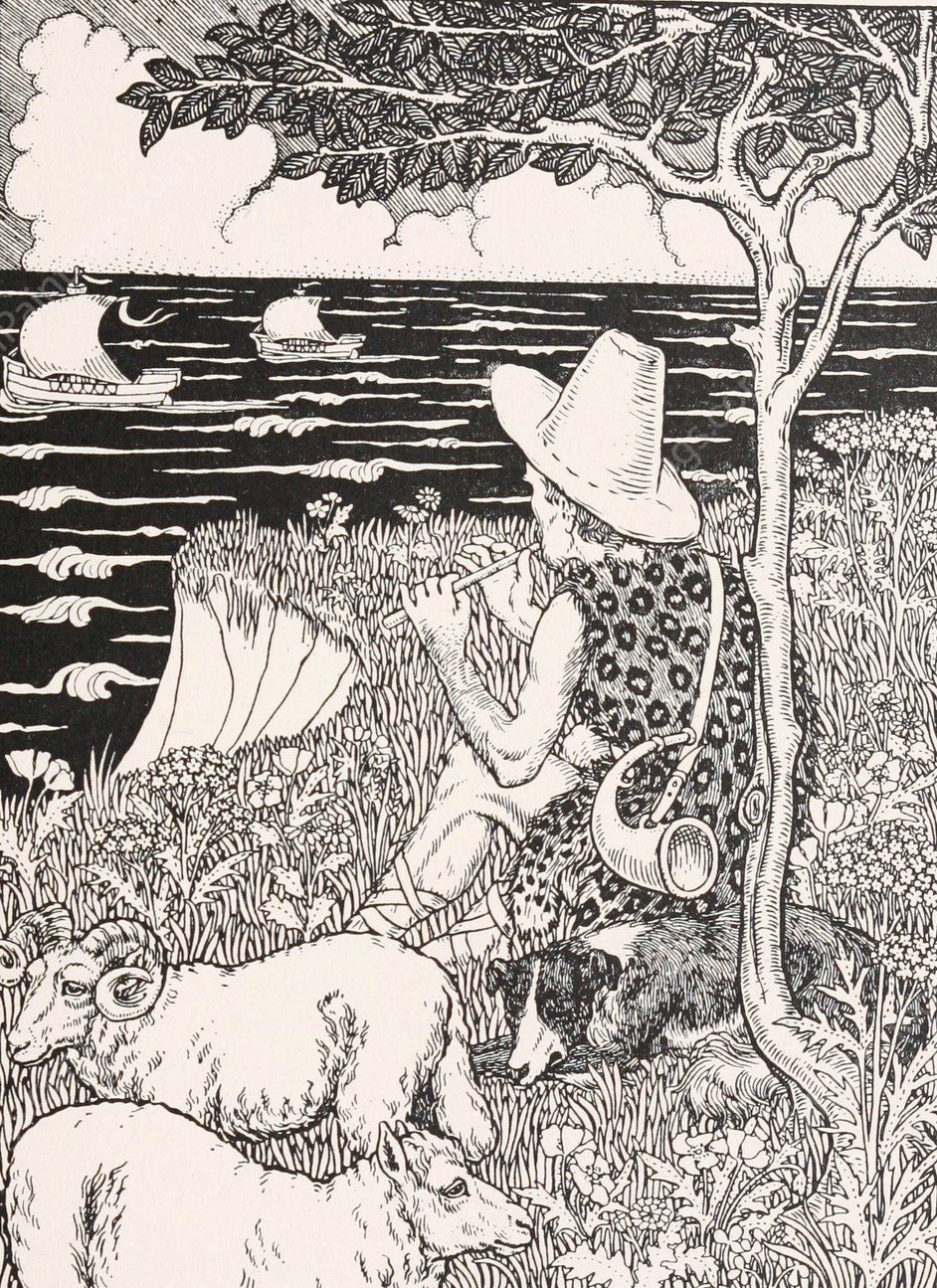 The Shepherd and the Sea  by Percy J. Billinghurst - Hand-Painted Oil Painting Reproduction