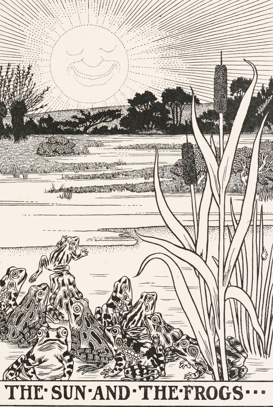 The Sun and the Frogs  by Percy J. Billinghurst - Hand-Painted Oil Painting Reproduction