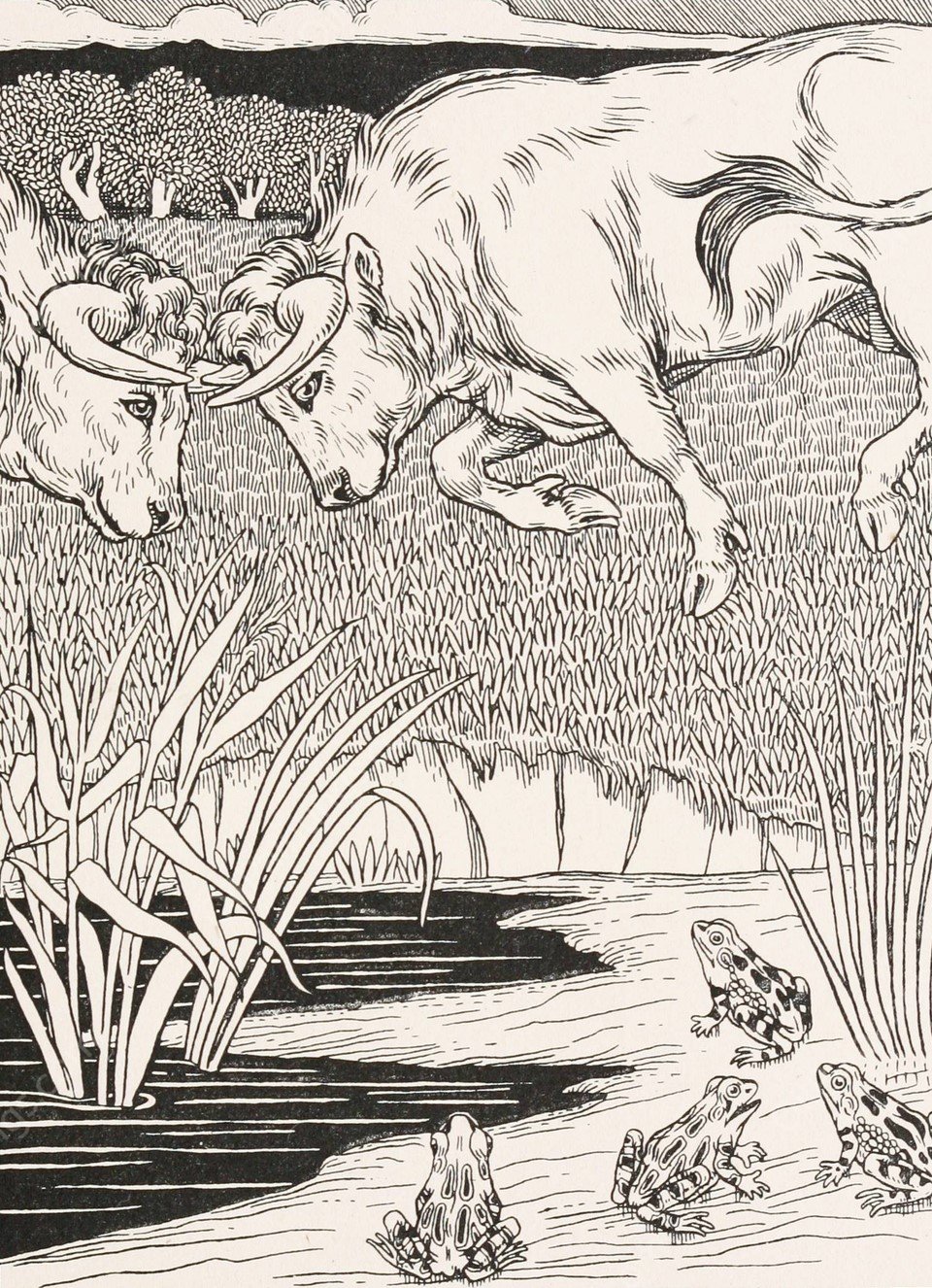 The Two Bulls and the Frog  by Percy J. Billinghurst - Hand-Painted Oil Painting Reproduction