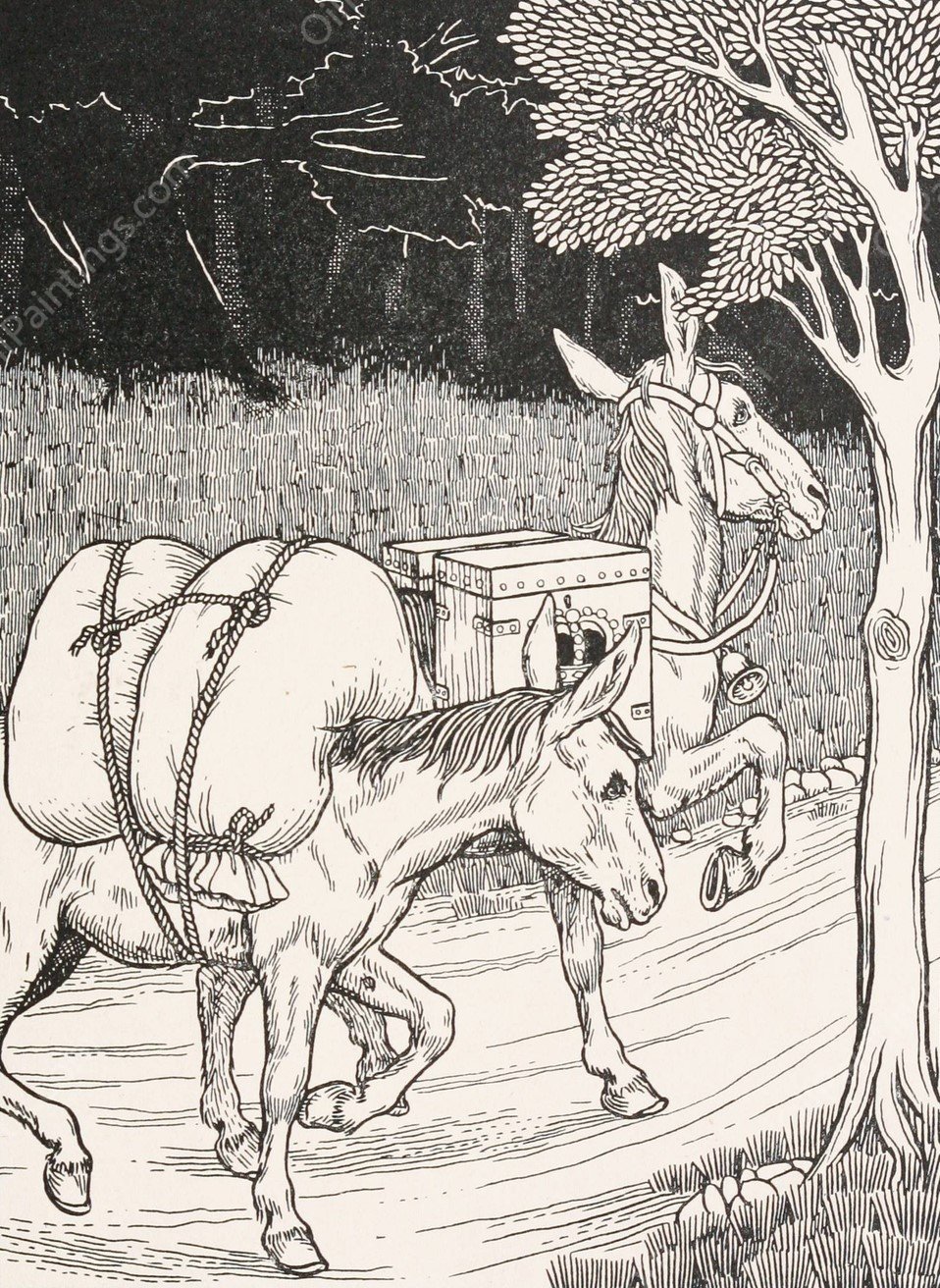 The Two Mules  by Percy J. Billinghurst - Hand-Painted Oil Painting Reproduction