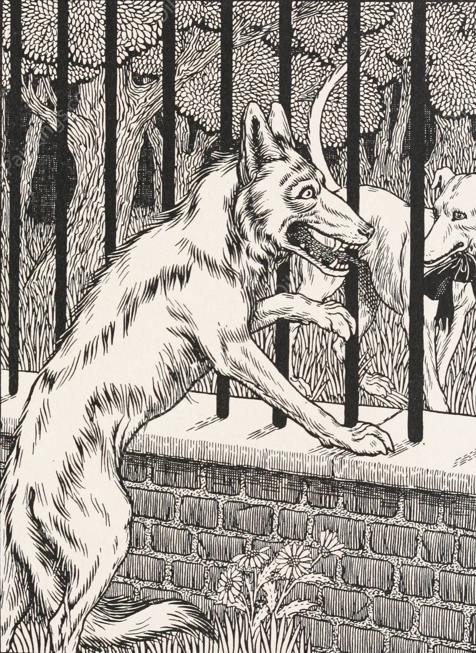 The Wolf and the Lean Dog  by Percy J. Billinghurst - Hand-Painted Oil Painting Reproduction