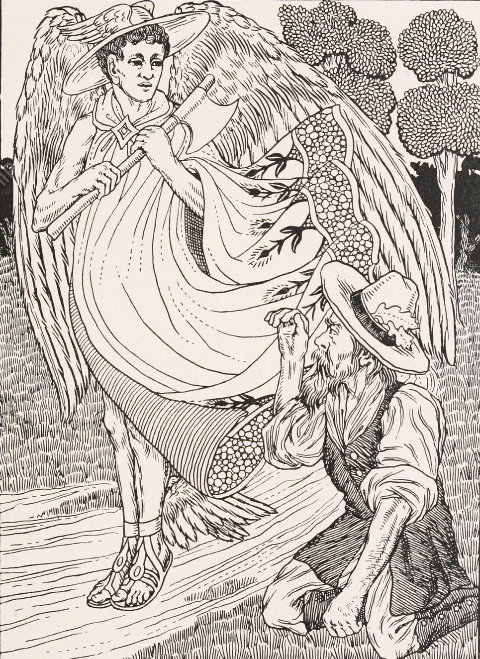 The Woodman and Mercury  by Percy J. Billinghurst - Hand-Painted Oil Painting Reproduction