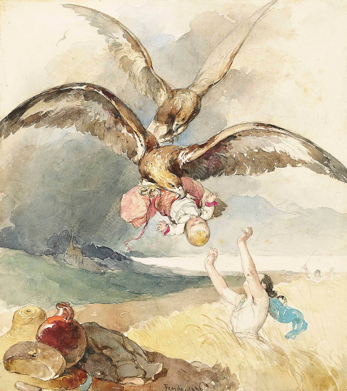 An abduction  by Peter Fendi - Hand-Painted Oil Painting Reproduction