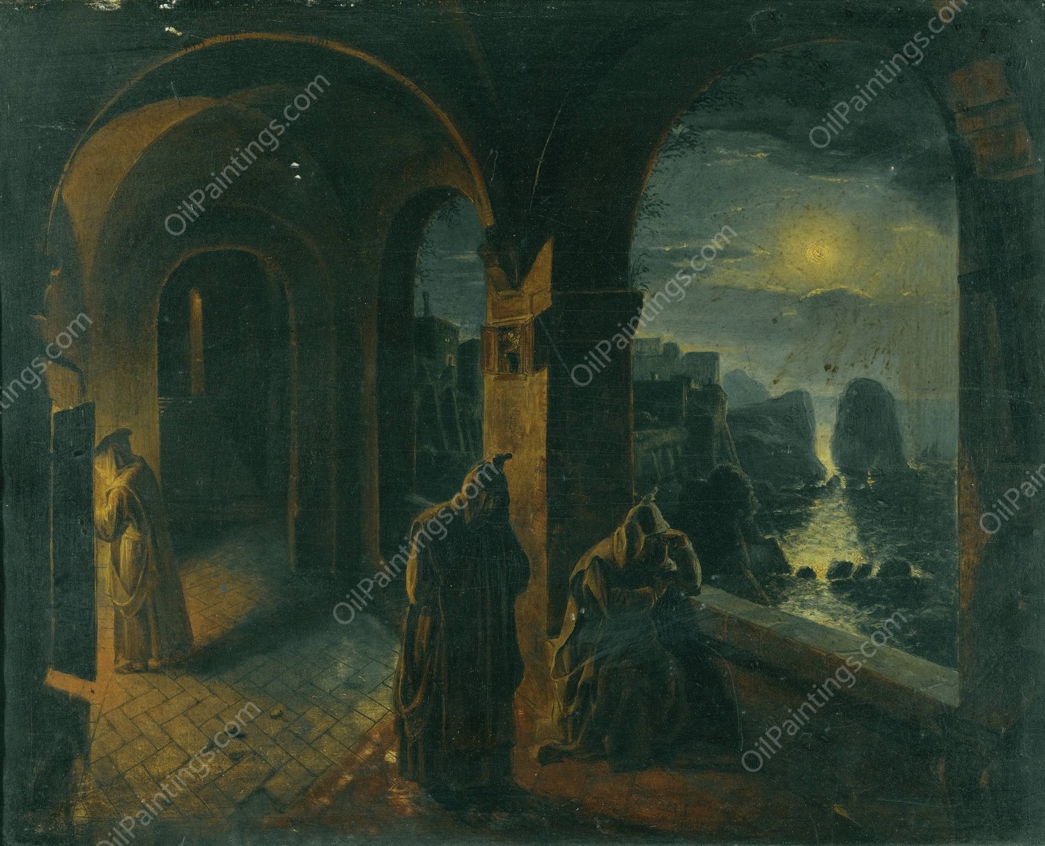 Cloister In The Moonlight by Peter Fendi - Hand-Painted Oil Painting Reproduction