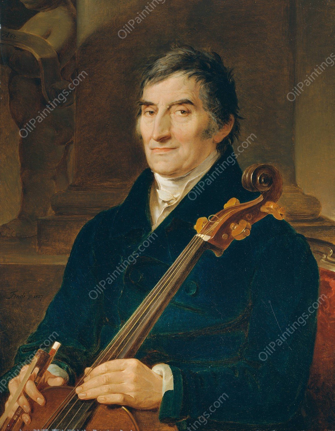 Der Cellist Franz WOdl  by Peter Fendi - Hand-Painted Oil Painting Reproduction