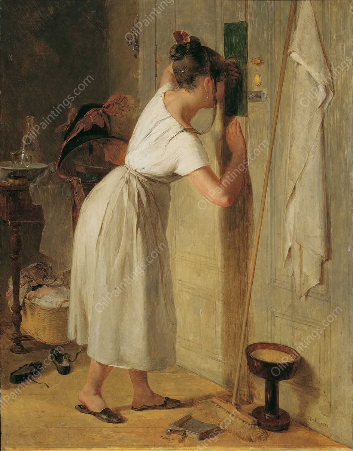 Die Lauscherin  by Peter Fendi - Hand-Painted Oil Painting Reproduction