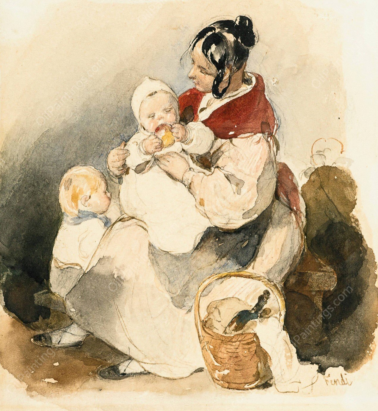 Mother's Pride by Peter Fendi - Hand-Painted Oil Painting Reproduction