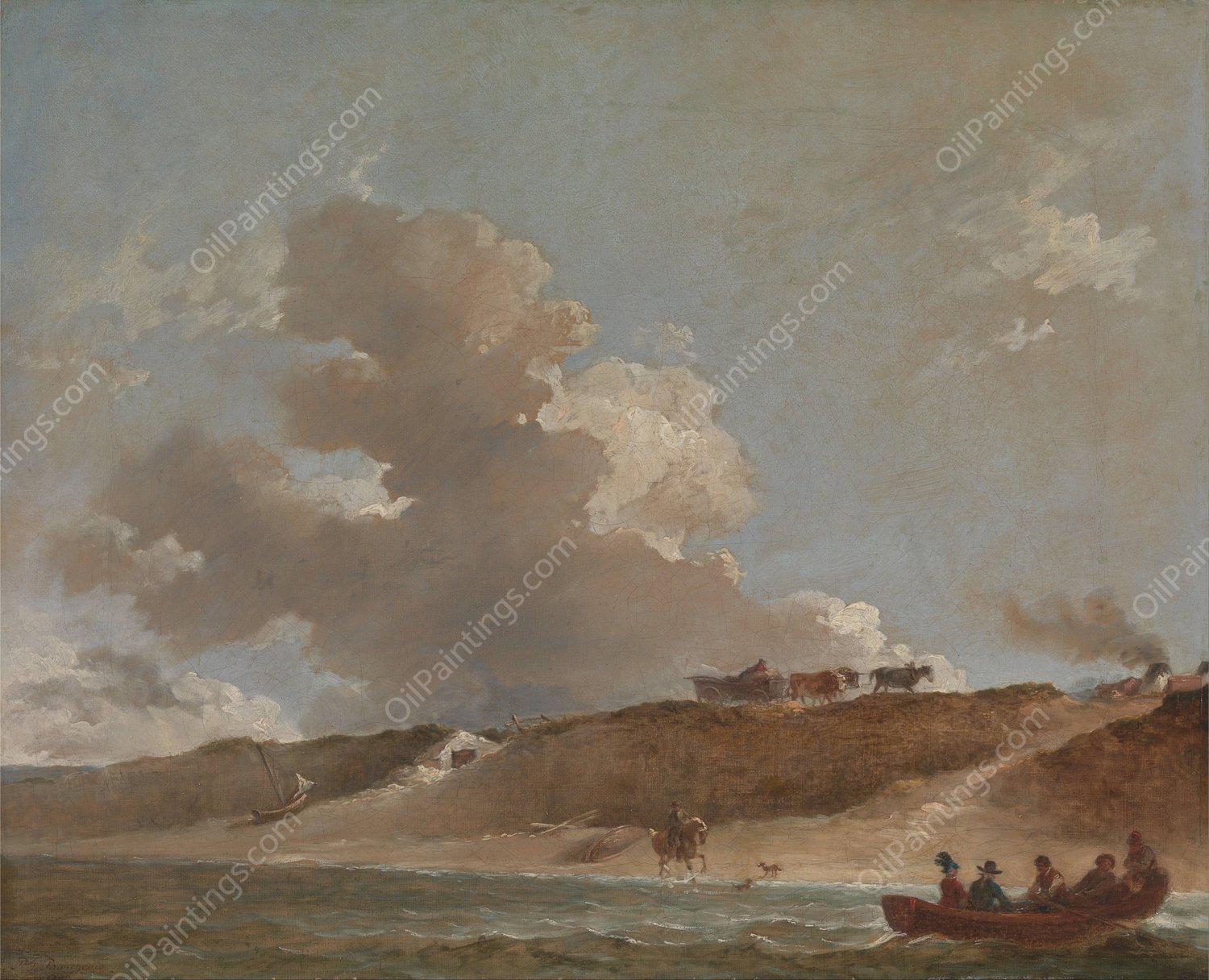 Coastal Landscape with a Ferry Boat by Peter Francis Bourgeois - Hand-Painted Oil Painting Reproduction