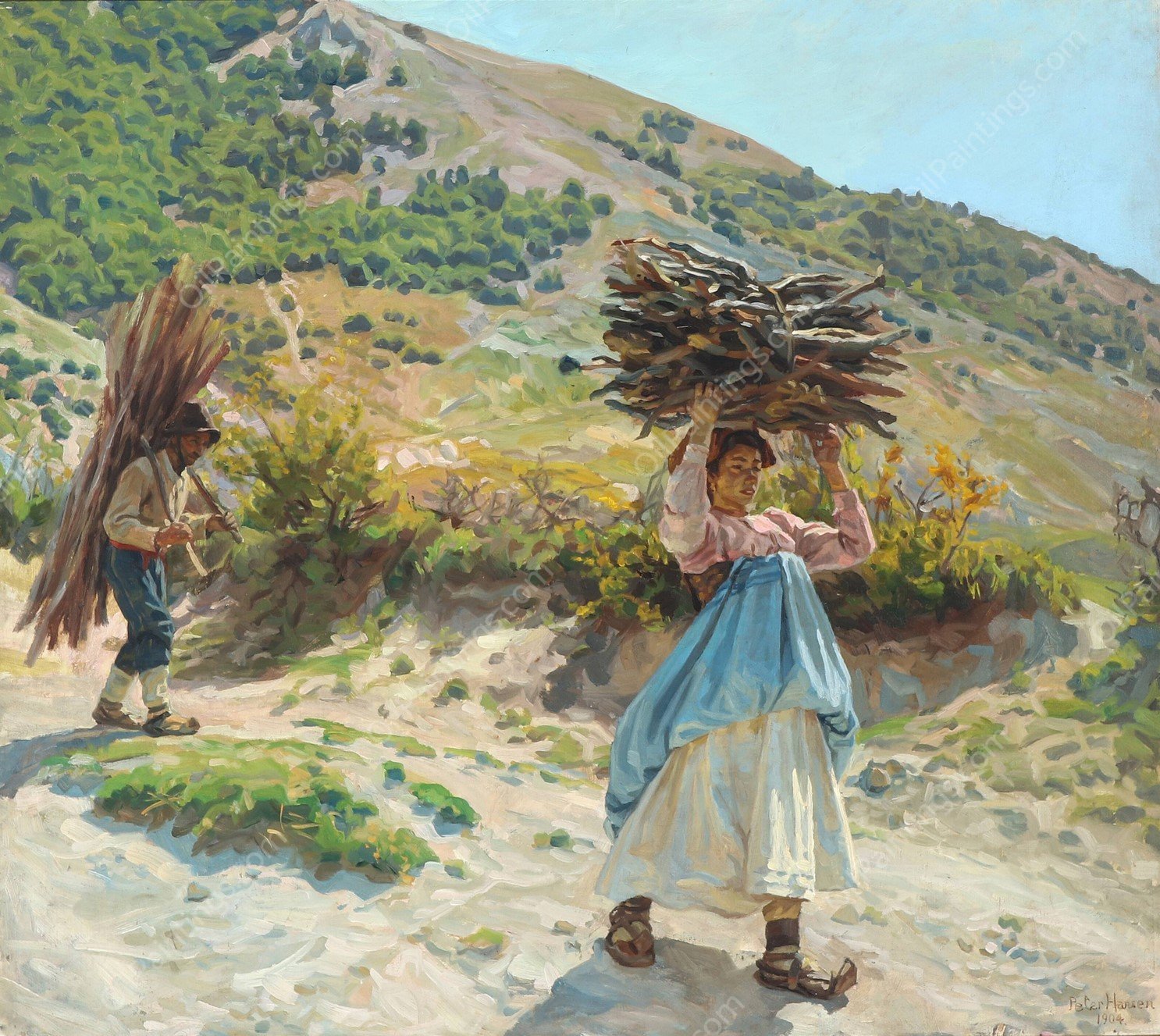 Italienske braendesamlere  by Peter Hansen - Hand-Painted Oil Painting Reproduction