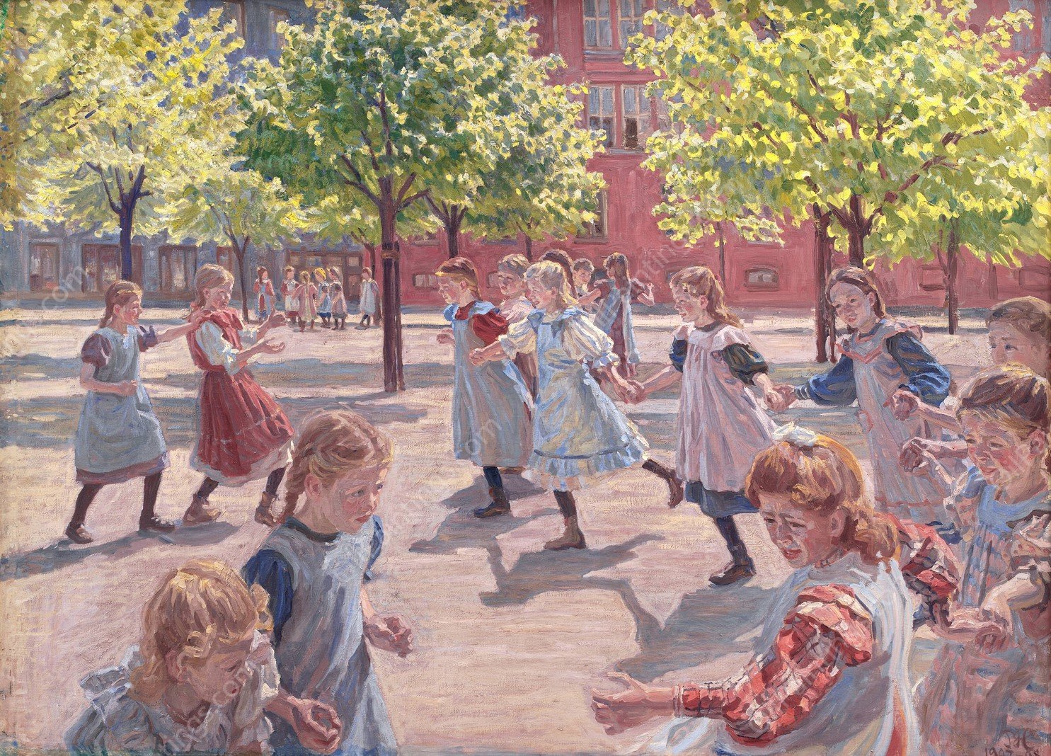 Playing Children, Enghave Square  by Peter Hansen - Hand-Painted Oil Painting Reproduction