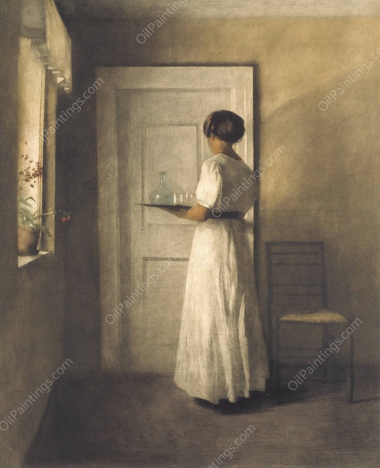 Ung pige med en bakke  by Peter Ilsted - Hand-Painted Oil Painting Reproduction