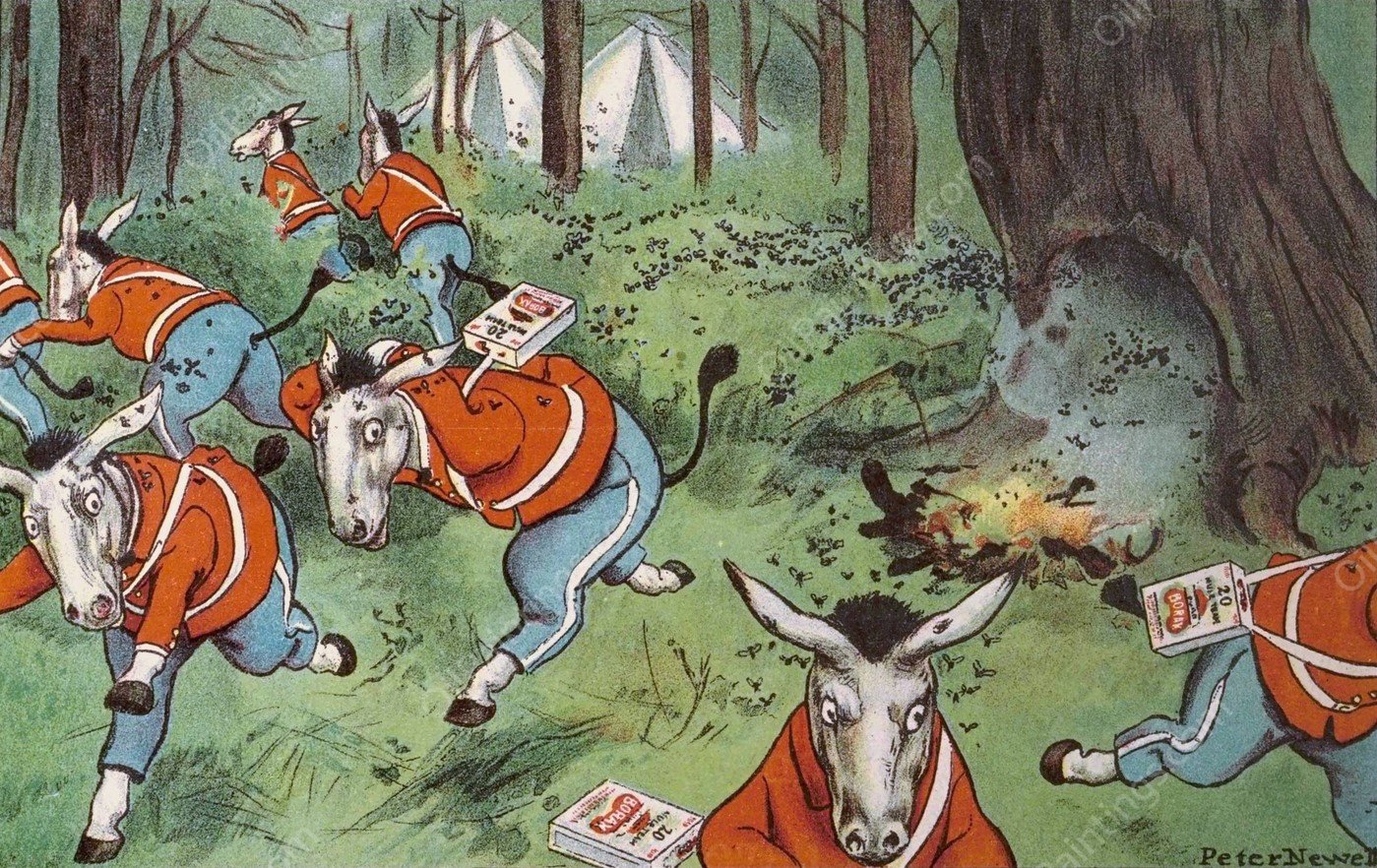 And how they chased those twenty mules, and punchured well their hide!  by Peter Newell - Hand-Painted Oil Painting Reproduction