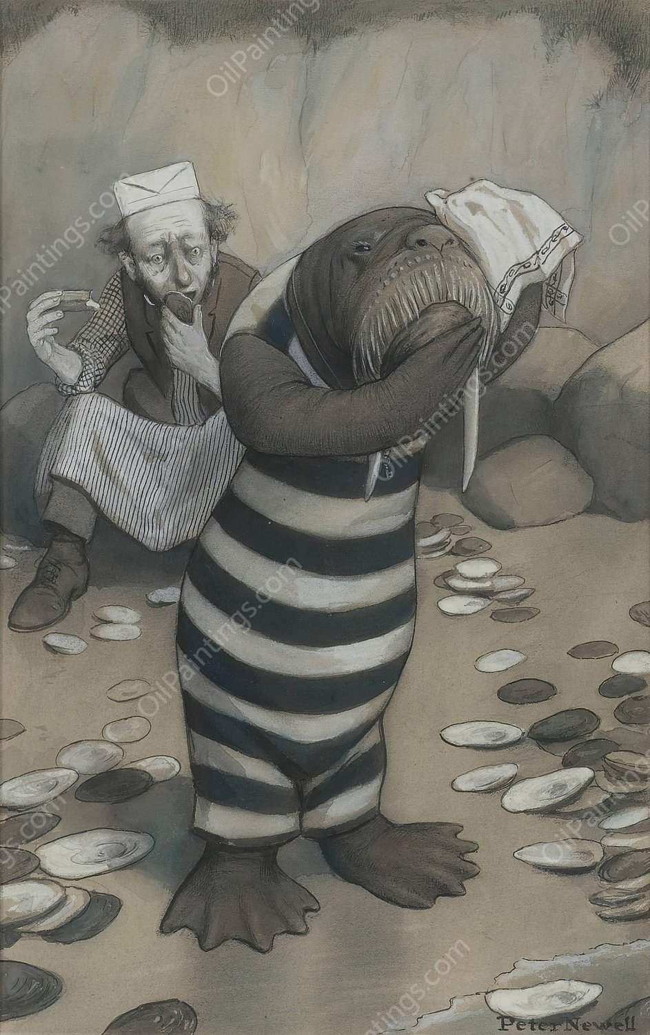 I weep for you, the Walrus said by Peter Newell - Hand-Painted Oil Painting Reproduction