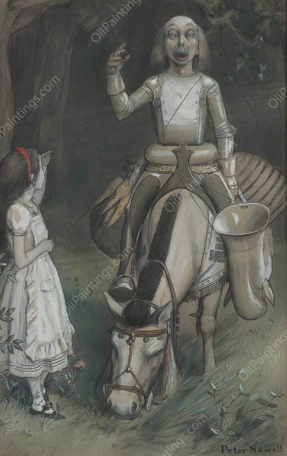 With a faint smile lighting up his gentle, foolish face, he began by Peter Newell - Hand-Painted Oil Painting Reproduction