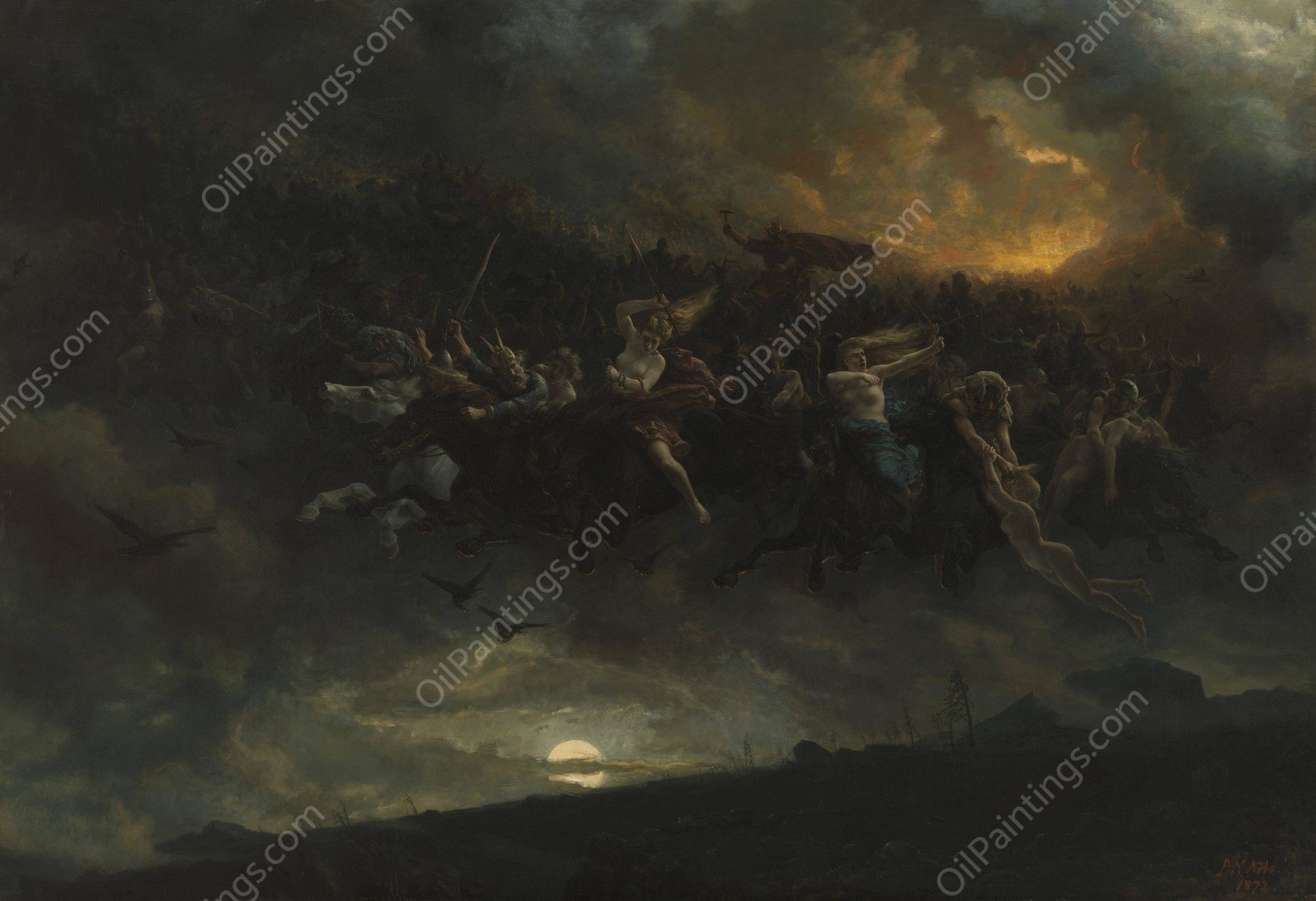 The wild Hunt of Odin  by Peter Nicolai Arbo - Hand-Painted Oil Painting Reproduction