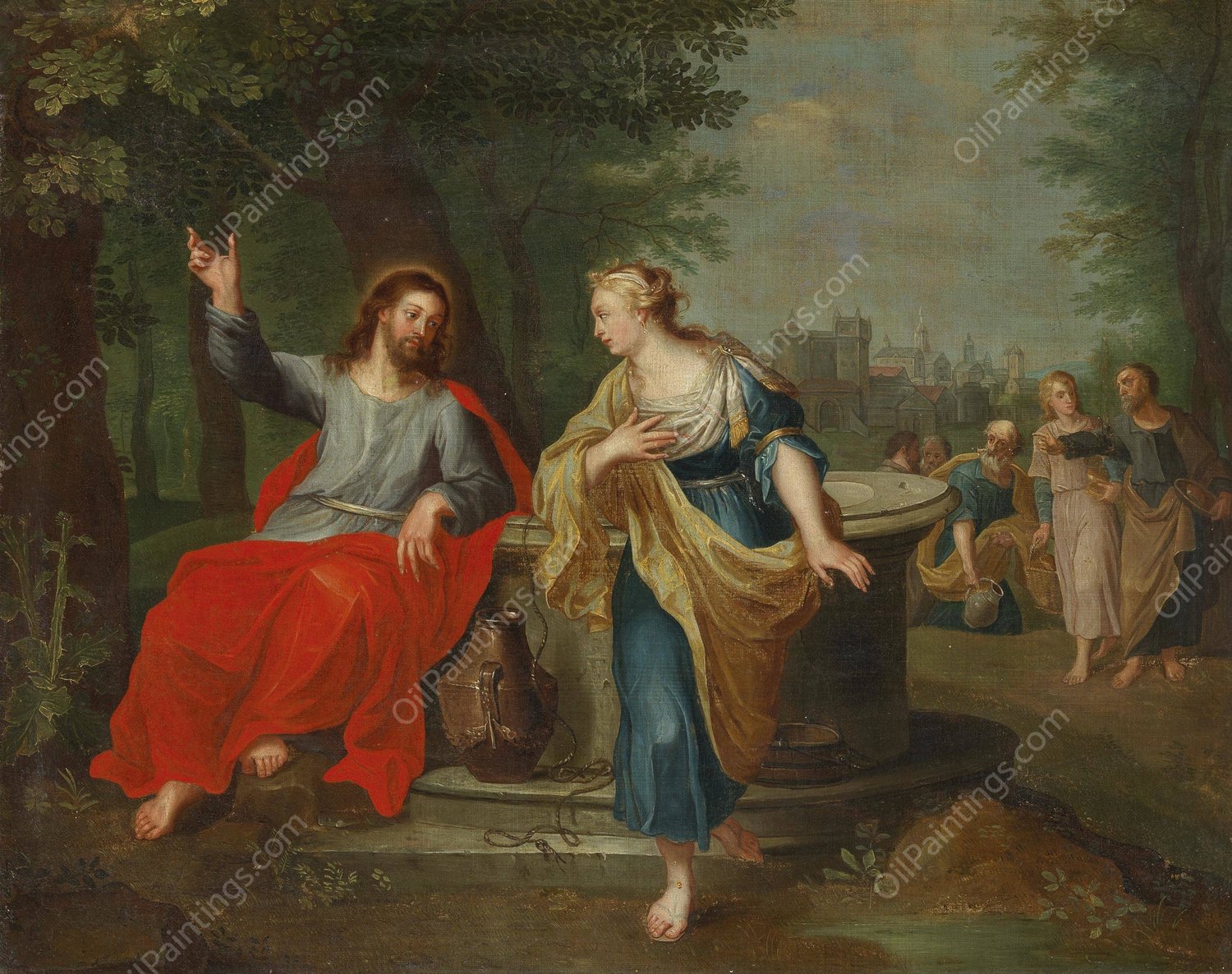Christ And The Woman Of Samaria At The Well by Peter Paul Rubens (Follower) - Hand-Painted Oil Painting Reproduction