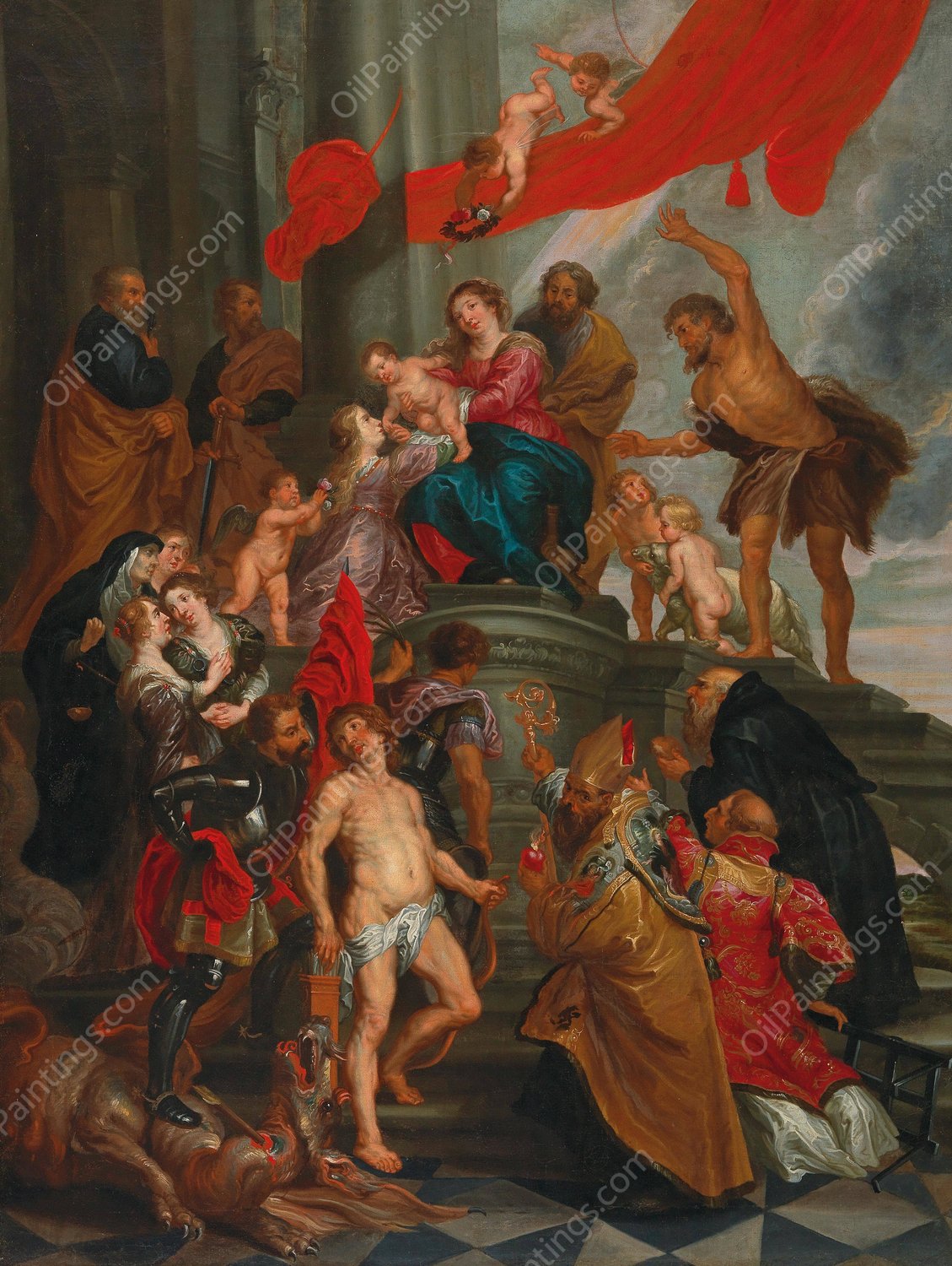 Madonna and Child with Saints by Peter Paul Rubens (Follower) - Hand-Painted Oil Painting Reproduction