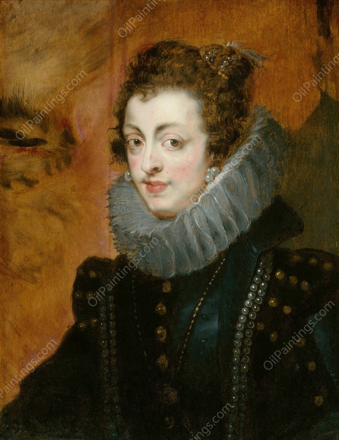Portrait of Isabella of Bourbon  by Peter Paul Rubens (Follower) - Hand-Painted Oil Painting Reproduction