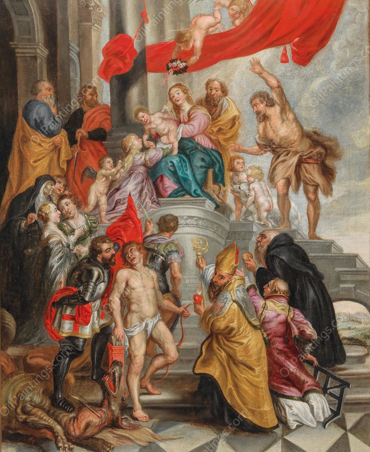 The Virgin and Child adored by Saints by Peter Paul Rubens (Follower) - Hand-Painted Oil Painting Reproduction