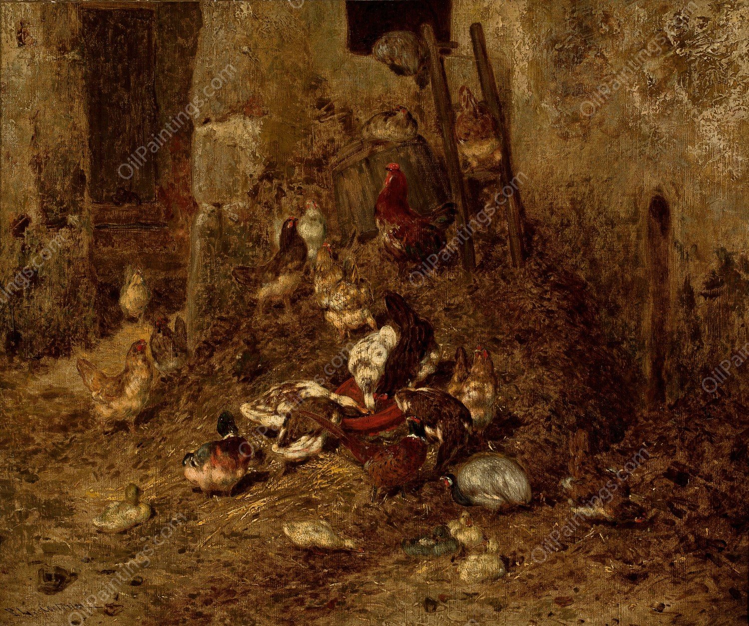 Domestic Fowls by Philibert Leon Couturier - Hand-Painted Oil Painting Reproduction
