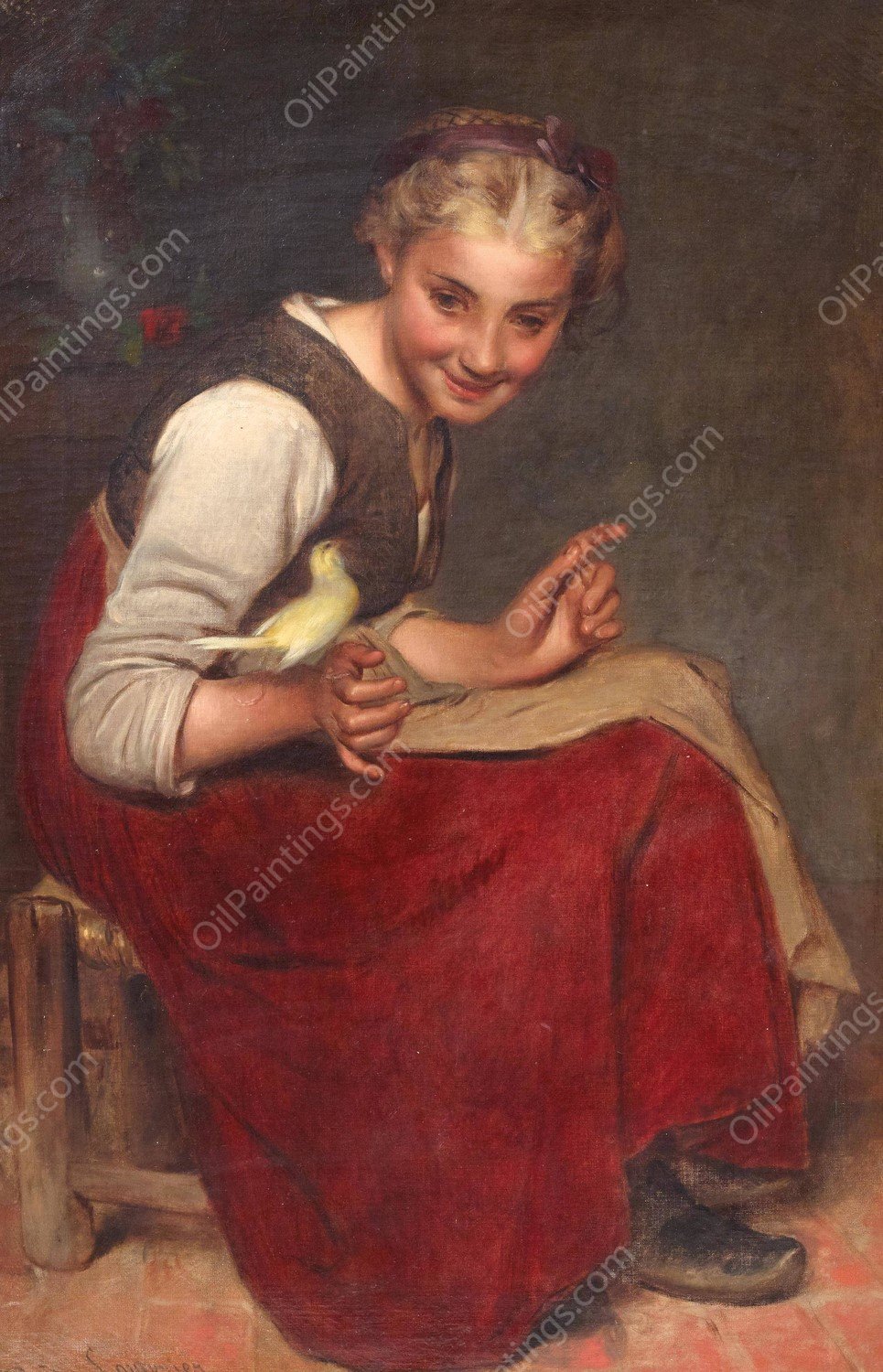 Playing with the Bird by Philibert Leon Couturier - Hand-Painted Oil Painting Reproduction
