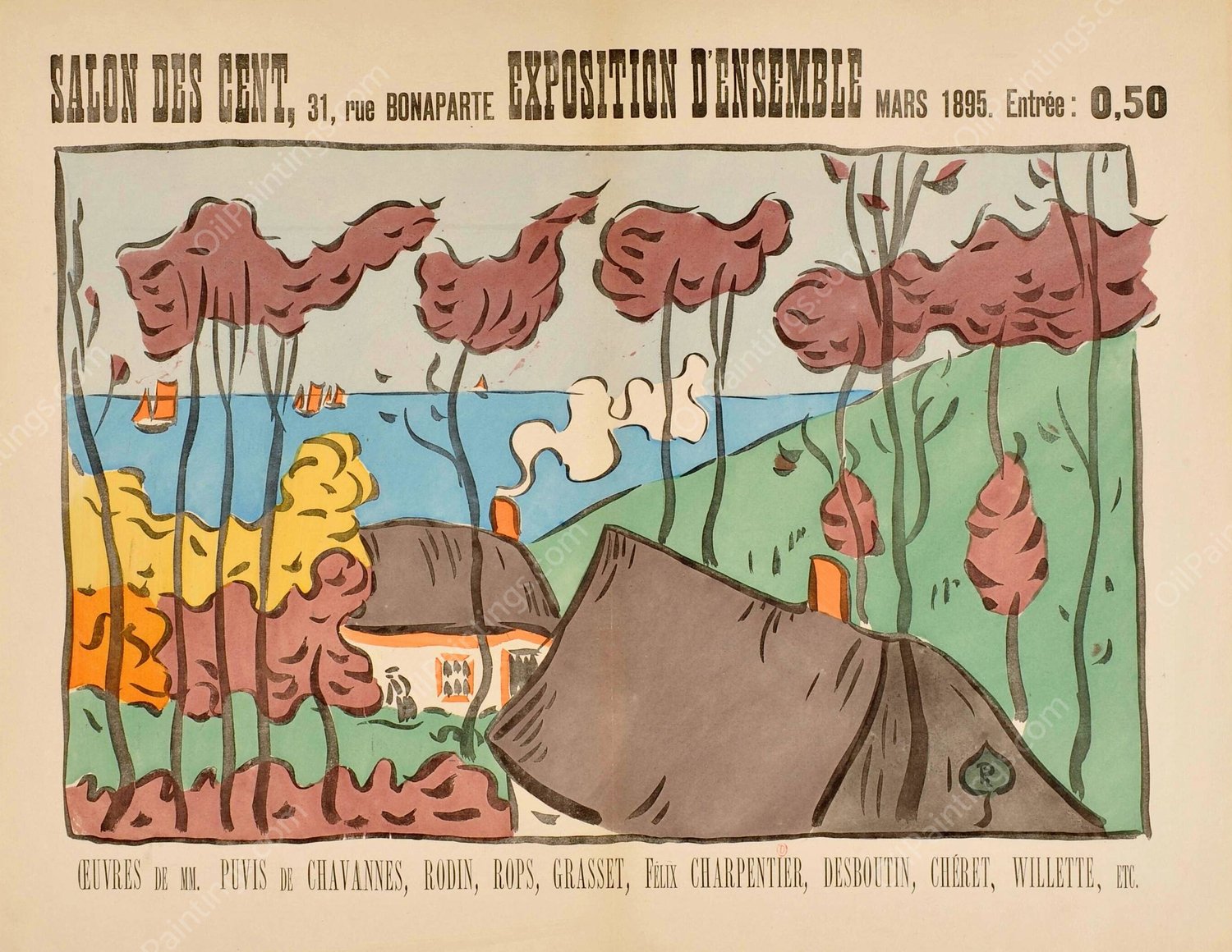 Salon des Cent  by Philibert-Paul Charbonnier - Hand-Painted Oil Painting Reproduction