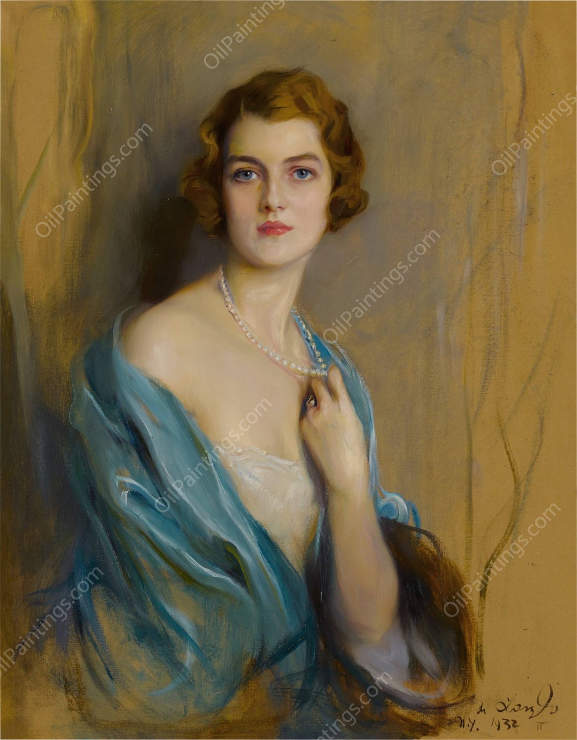 Mrs. William Burden, A. M.  by Philip Alexius De Laszlo - Hand-Painted Oil Painting Reproduction