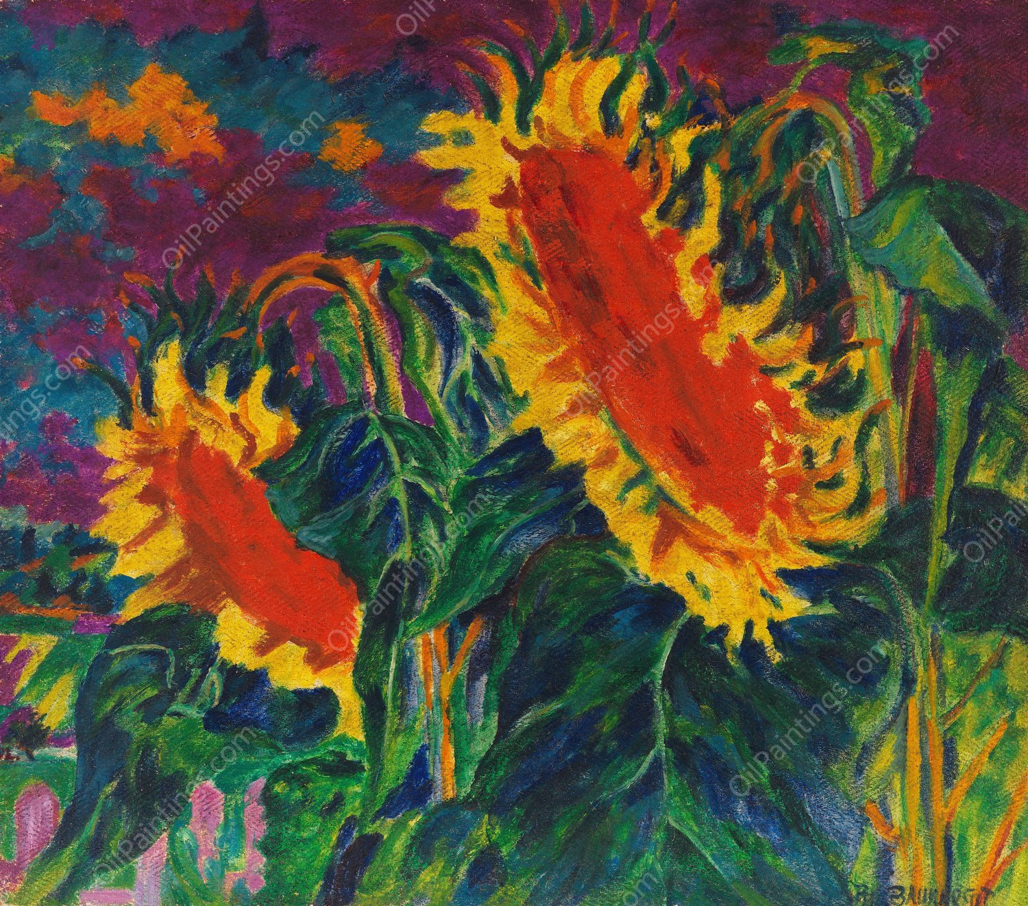 Zwei Sonnenblumen  by Philipp Bauknecht - Hand-Painted Oil Painting Reproduction