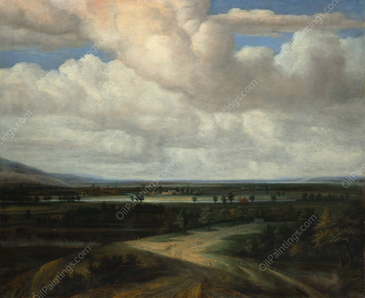 A Panoramic Landscape with a Country Estate  by Philips Koninck - Hand-Painted Oil Painting Reproduction