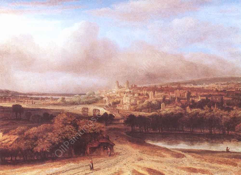 Village on a Hill by Philips Koninck - Hand-Painted Oil Painting Reproduction