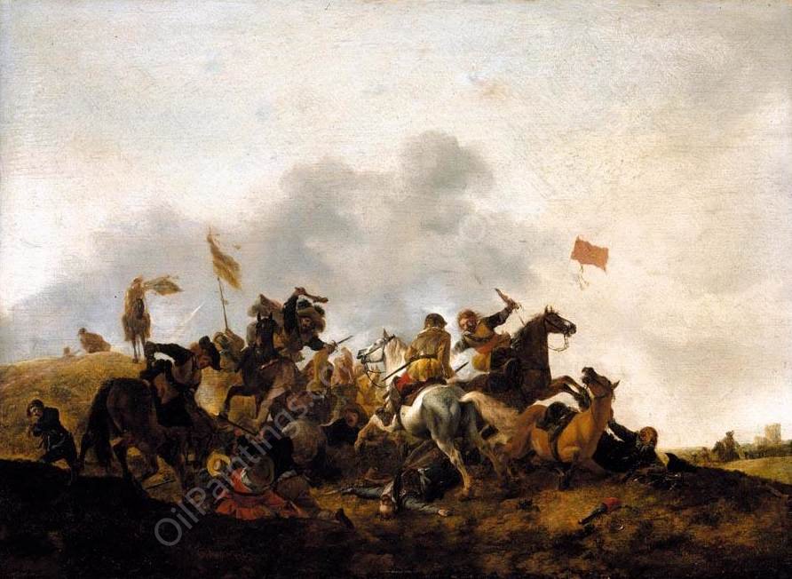 Cavalry Skirmish by Philips Wouwerman - Hand-Painted Oil Painting Reproduction