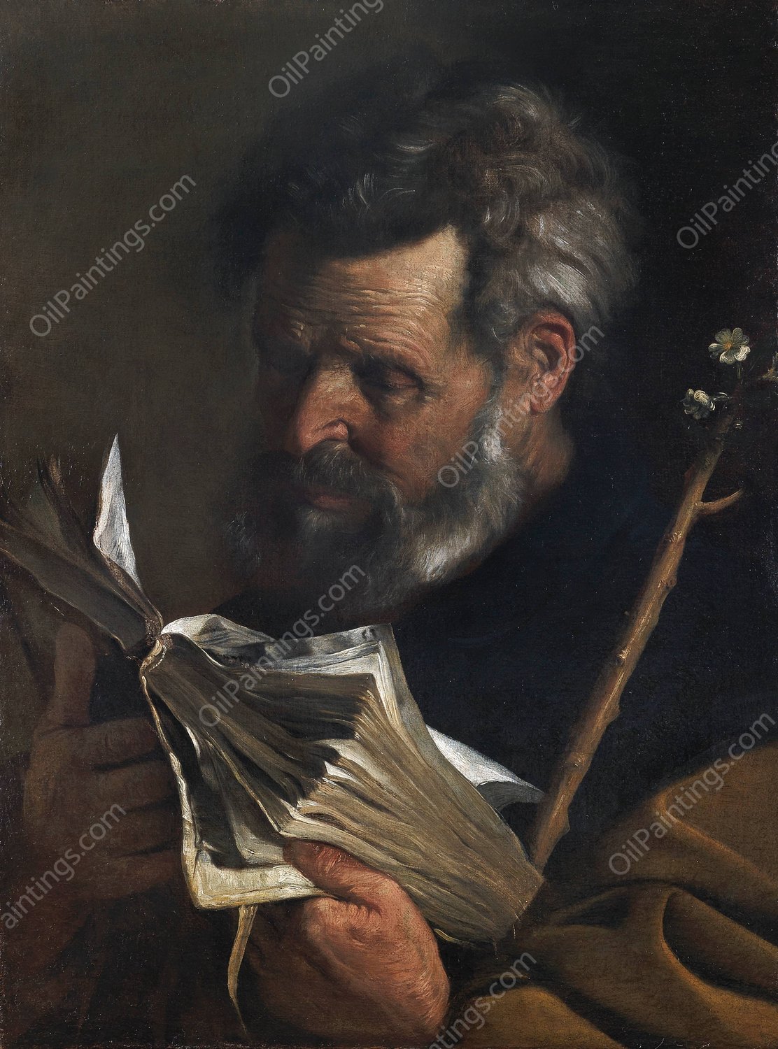 Saint Joseph Reading A Book And Holding A Flowering Staff by Pier Francesco Mola - Hand-Painted Oil Painting Reproduction