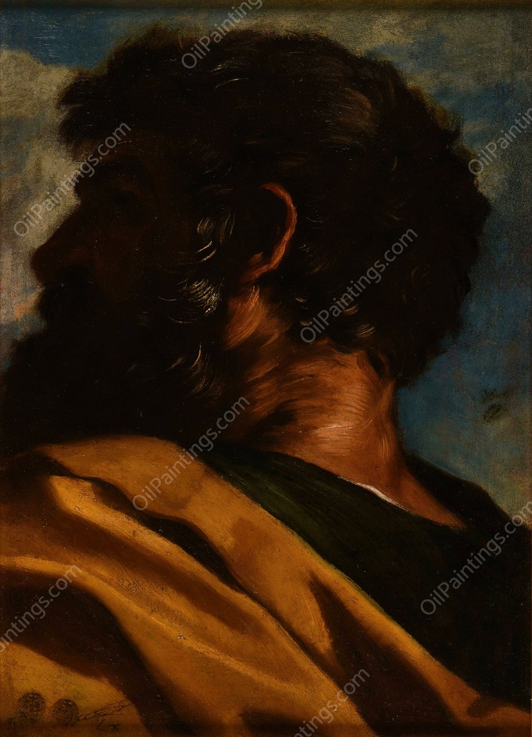 Tete d'homme by Pier Francesco Mola - Hand-Painted Oil Painting Reproduction