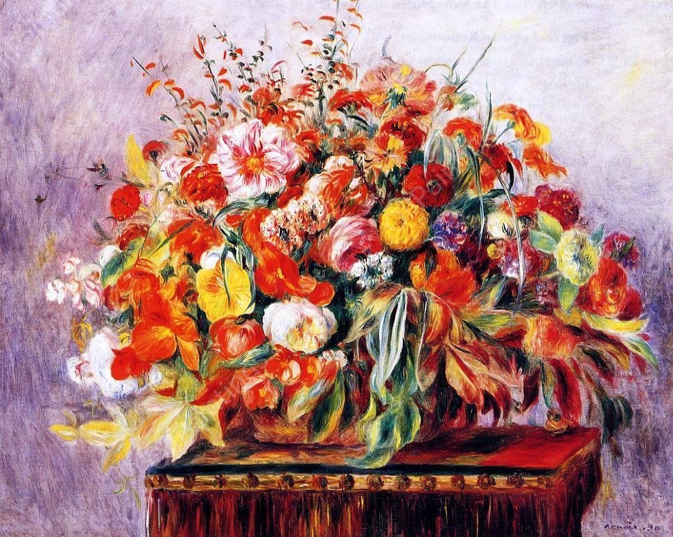 Basket of Flowers by Pierre-Auguste Renoir - Hand-Painted Oil Painting Reproduction