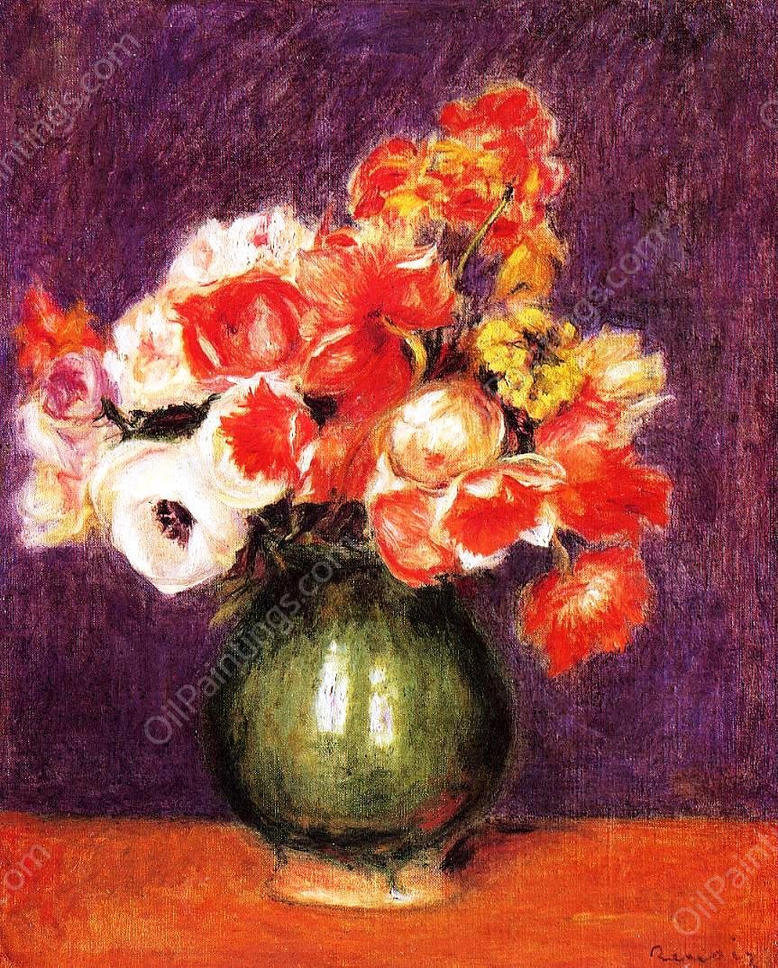 Flowers in a Vase by Pierre-Auguste Renoir - Hand-Painted Oil Painting Reproduction